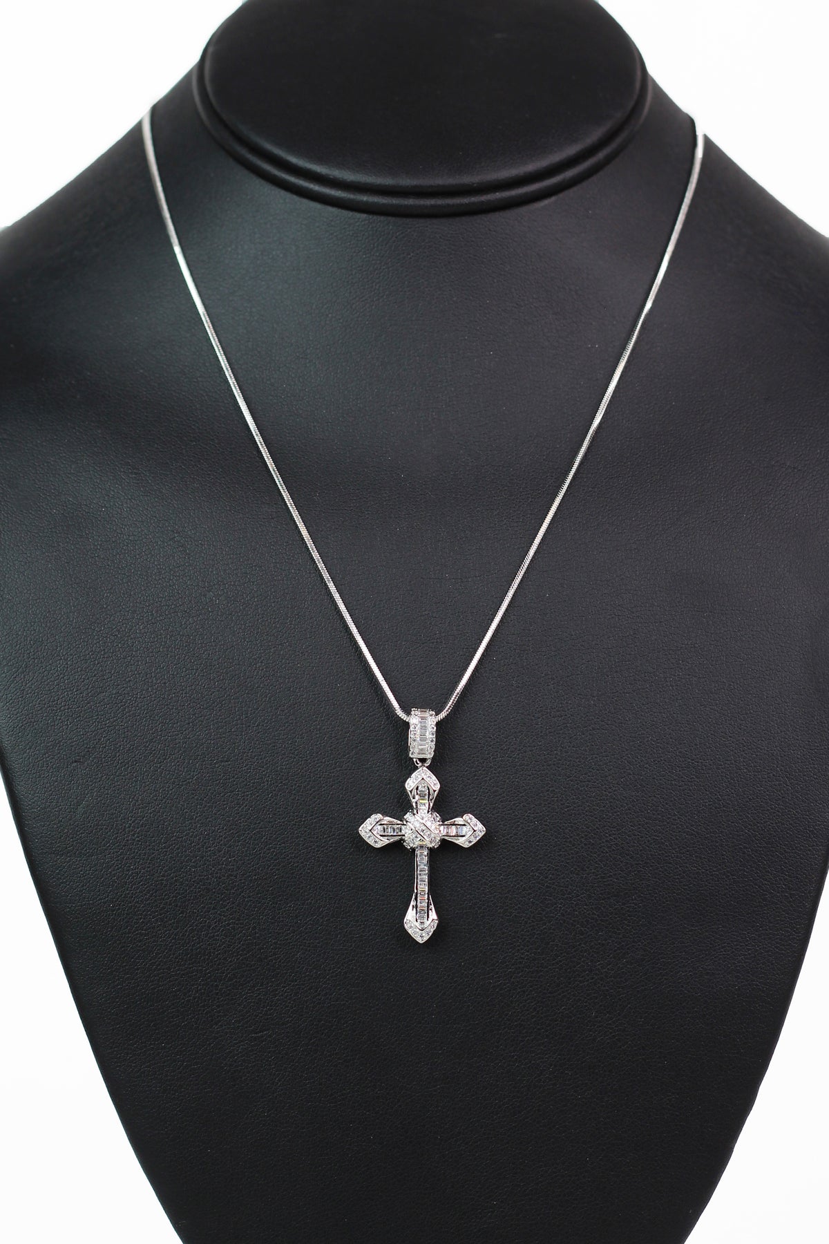 Tiny Baguettes Cross Necklace w/ Pointed Pave Ends &amp; X Center