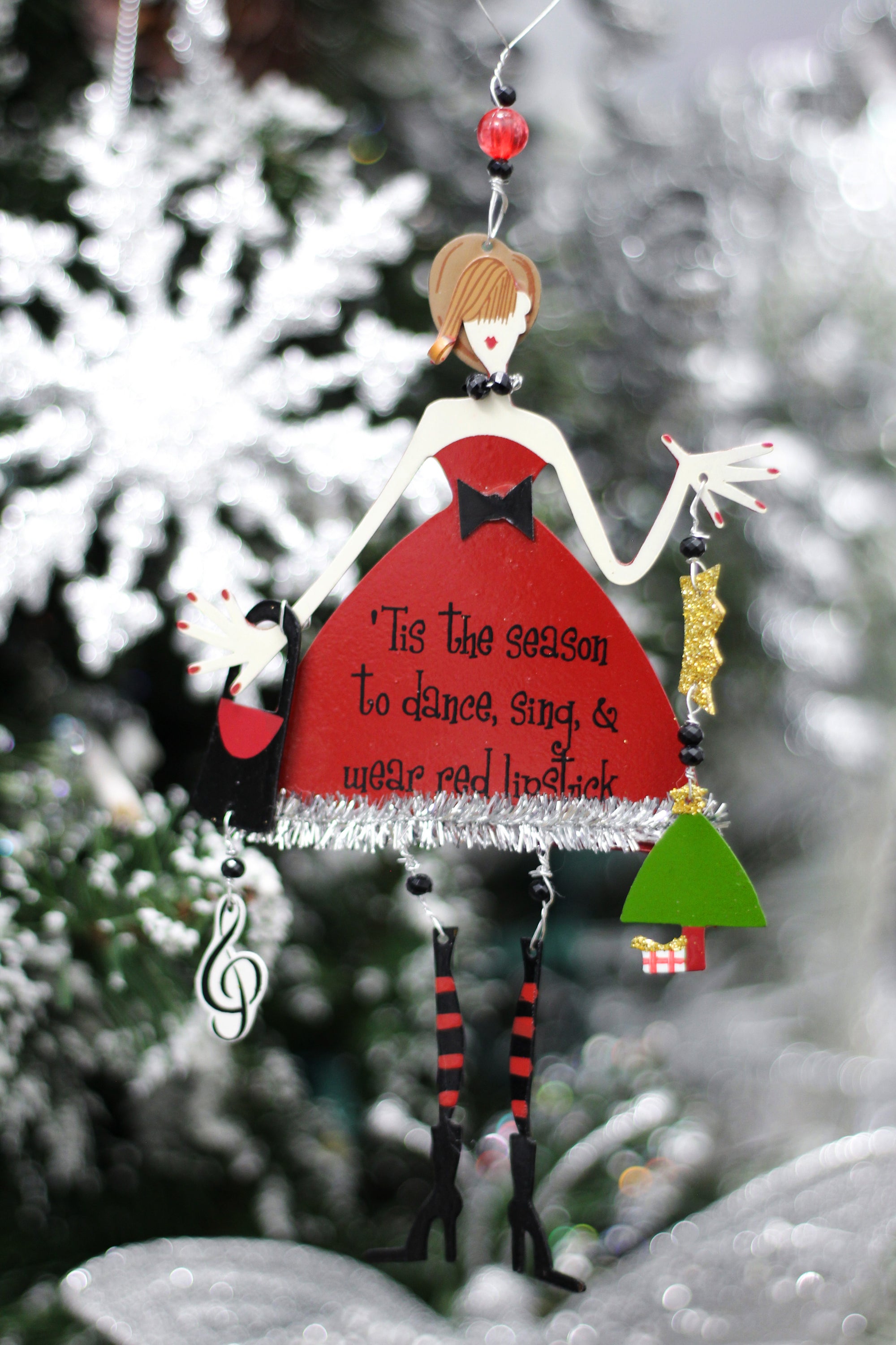 "Tis the Season" Stylish Lady Metal Christmas Ornament