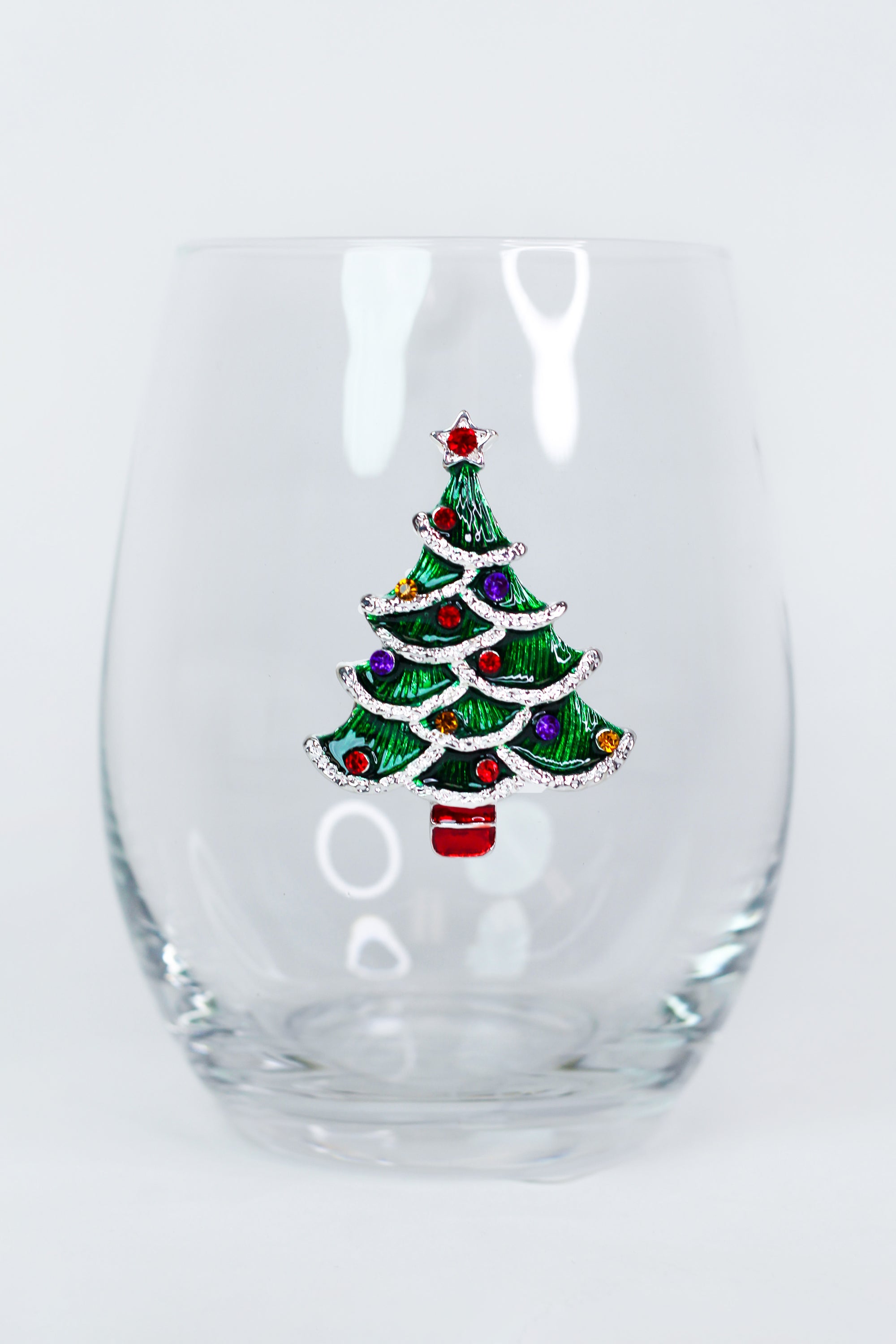 Christmas Tree Rhinestone Stemless Wine Glass