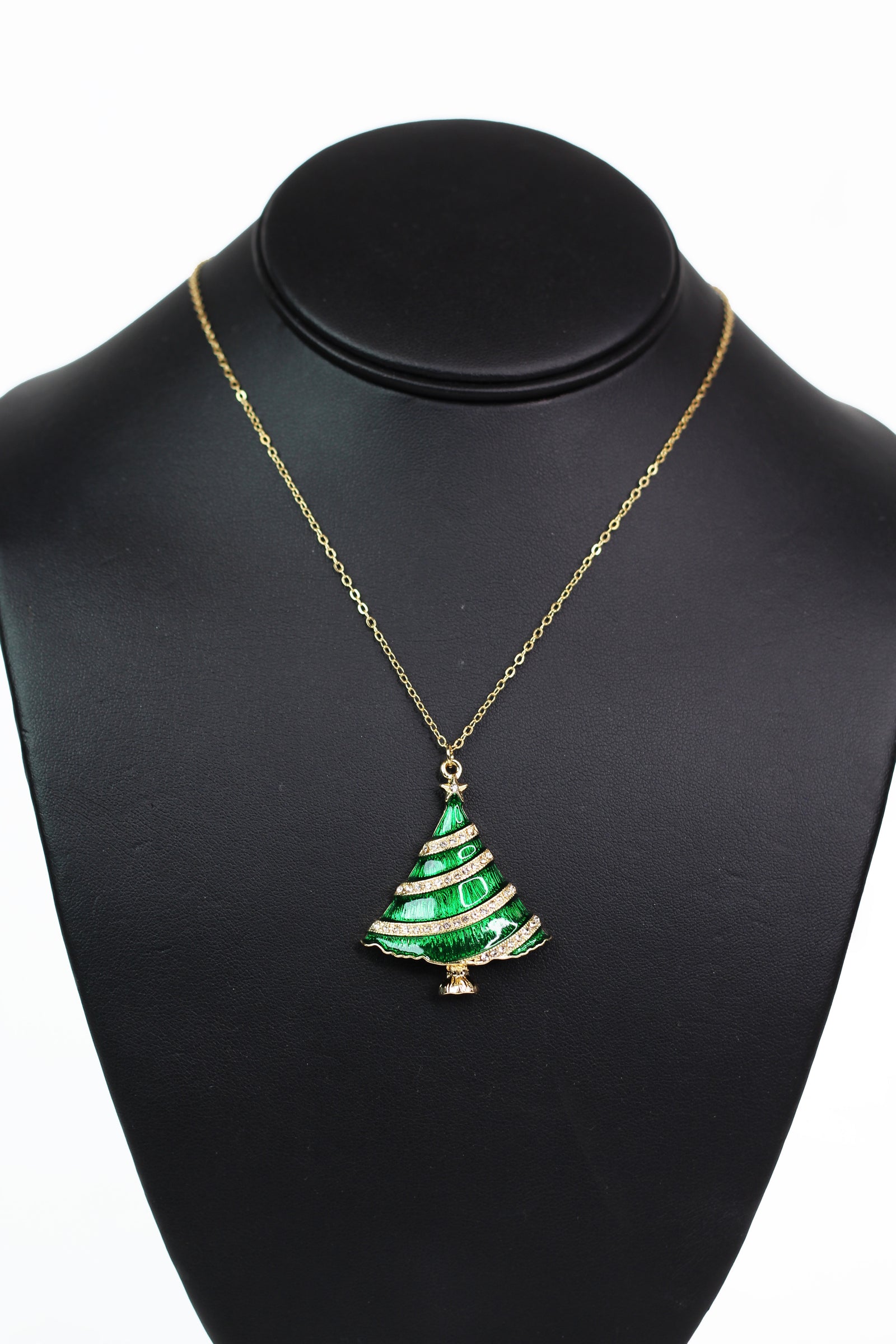 Rhinestone Accented Christmas Tree Necklace