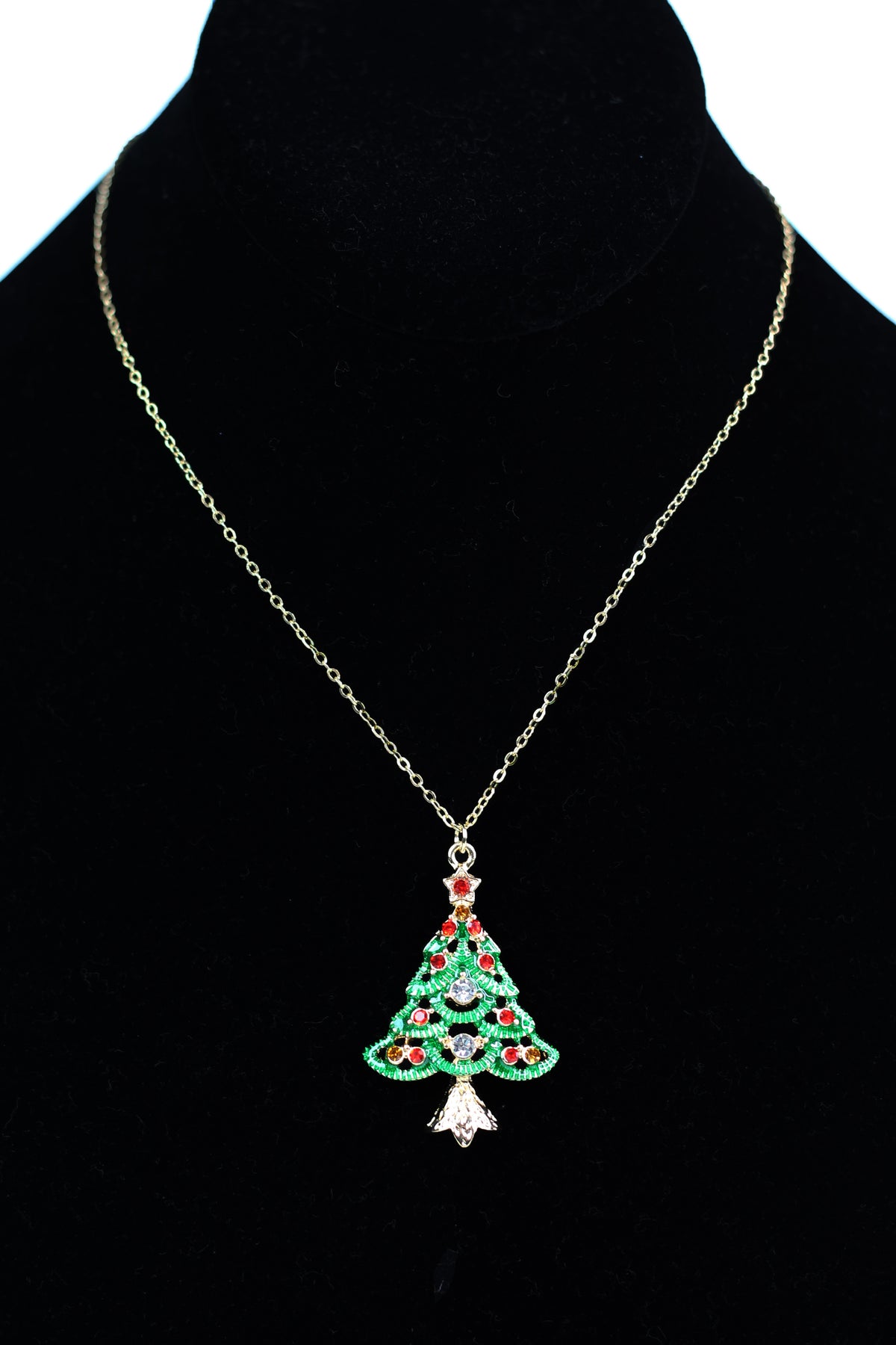 Christmas Tree Necklace w/ Multi Color Rhinestone Accents