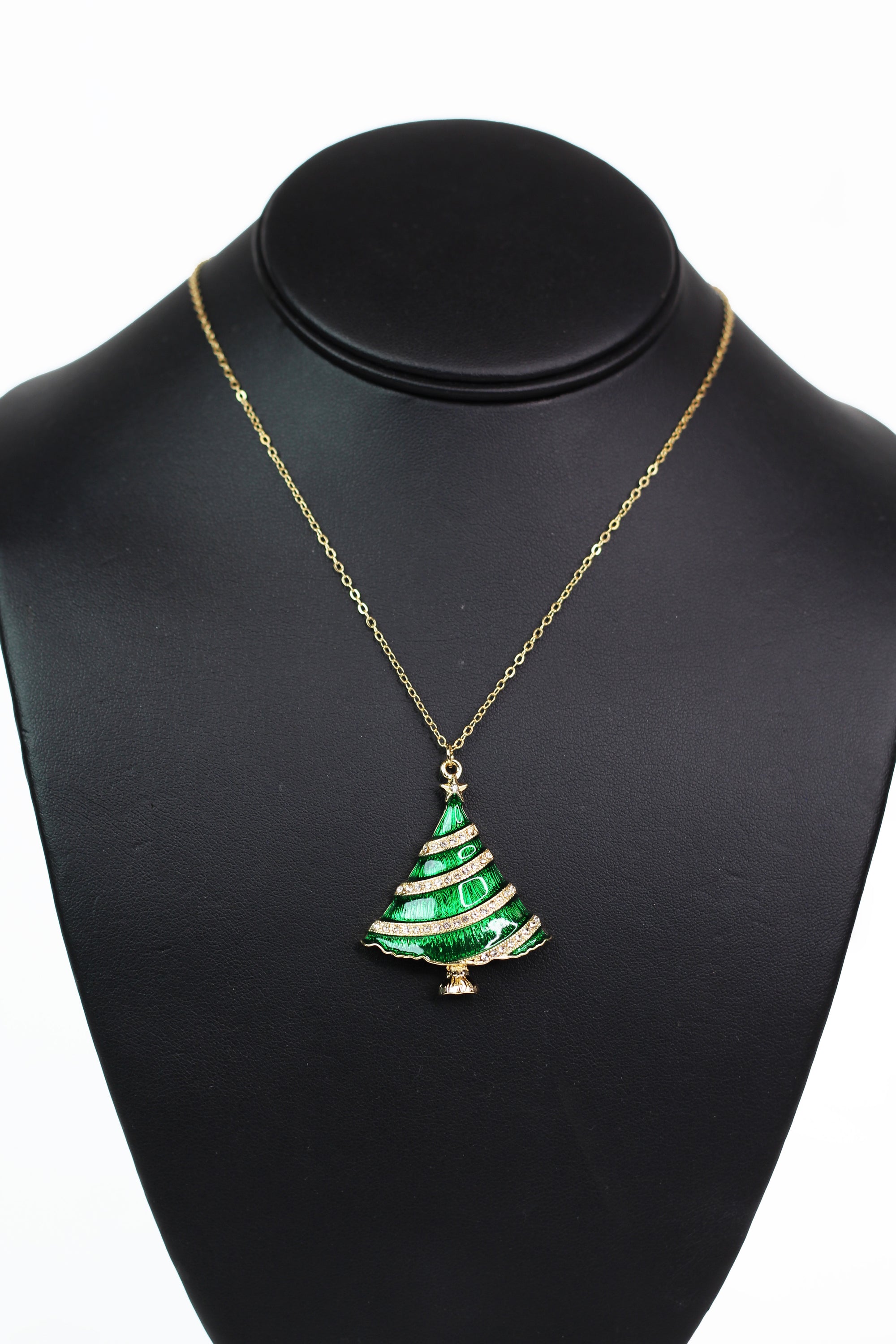 Rhinestone Accented Christmas Tree Necklace