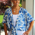 Tropical Leaf Print Tie Front Kimono Cardigan