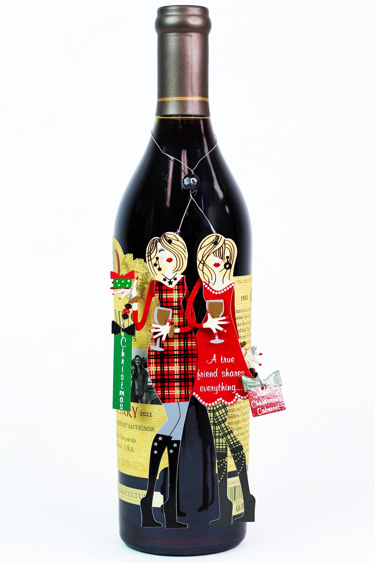 &quot;True Friend&quot; Christmas Wine Charm &amp; Magnet