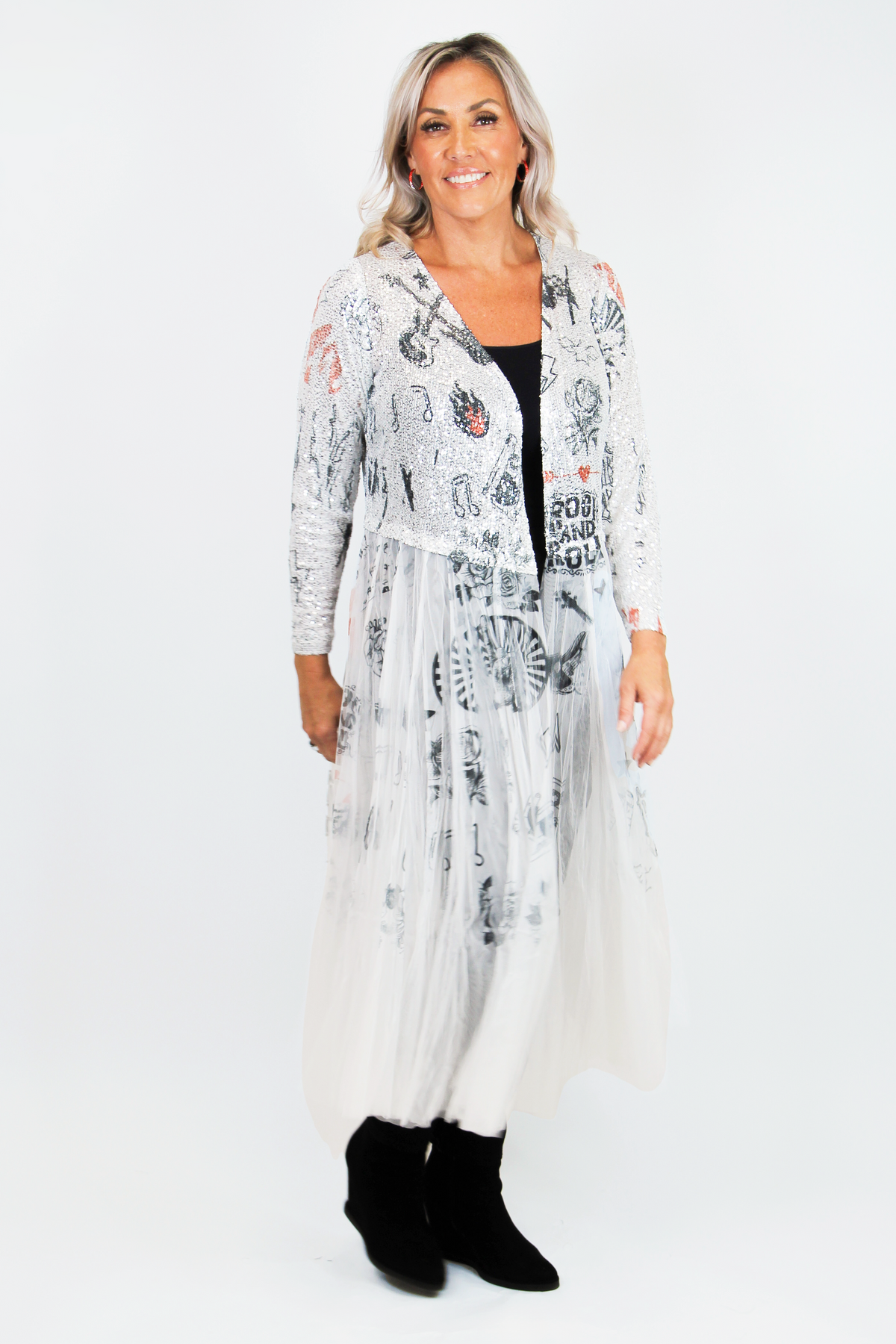 Sequin Tulle Rock &amp; Roll Print Duster