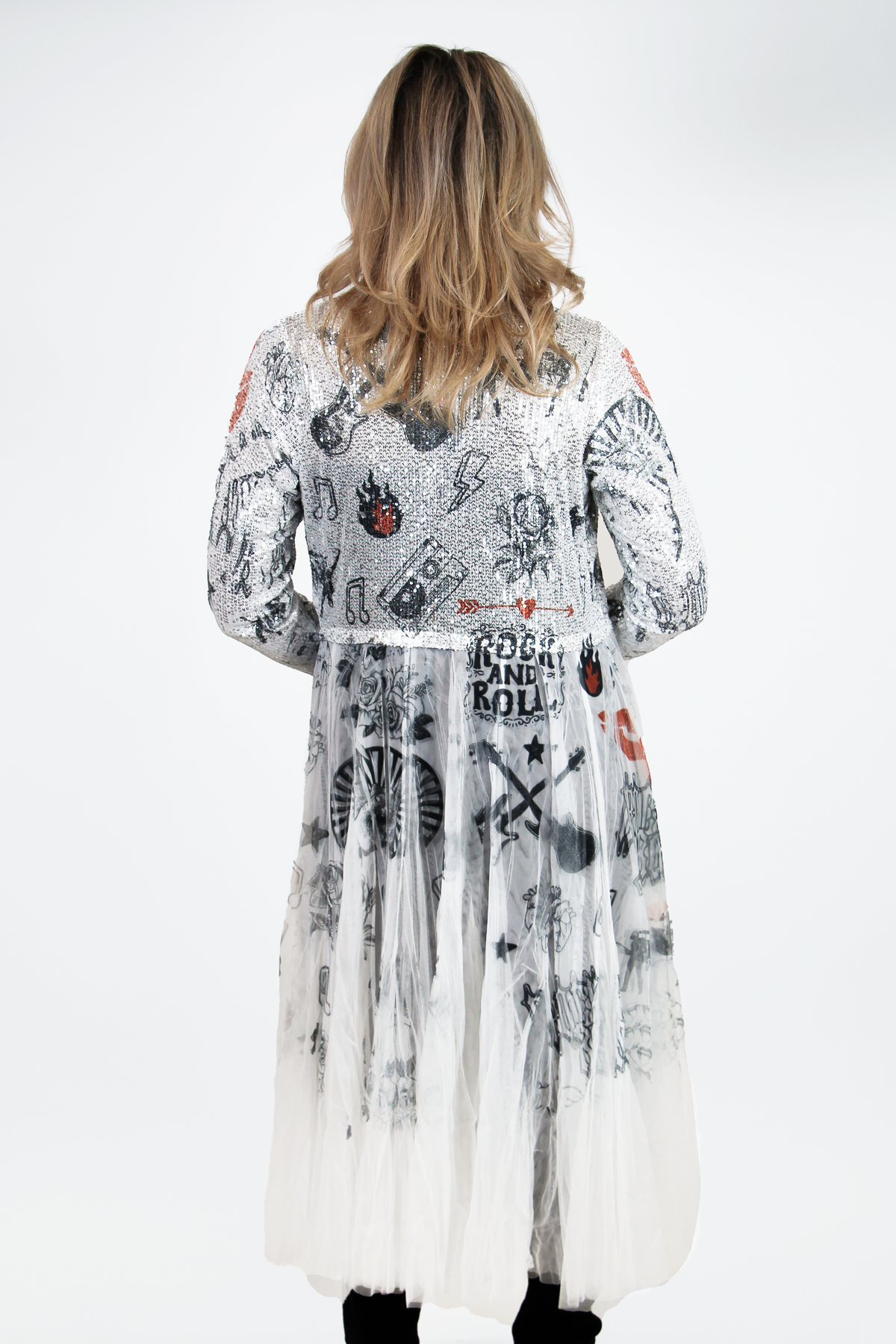 Sequin Tulle Rock & Roll Print Duster