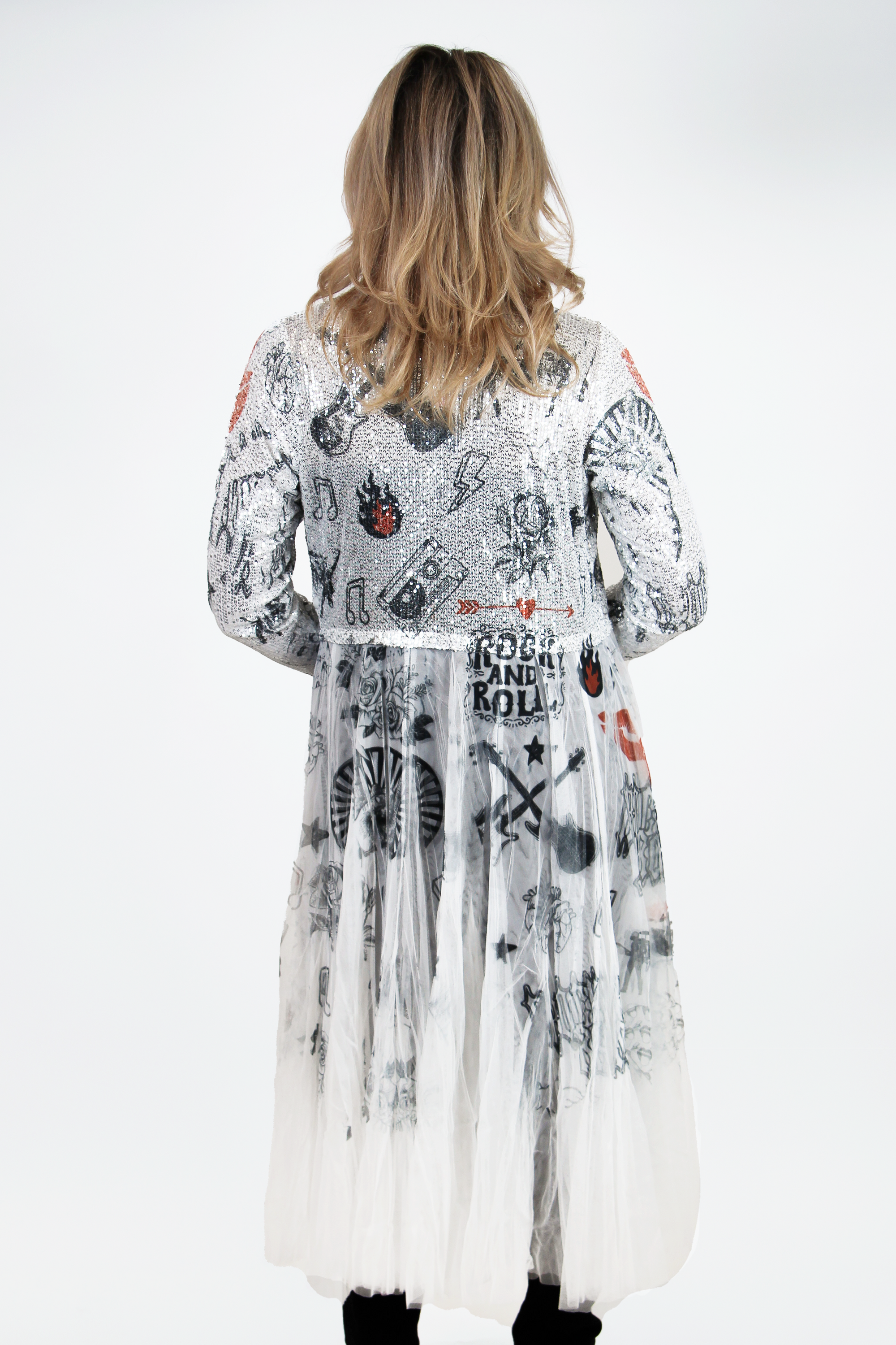 Sequin Tulle Rock & Roll Print Duster