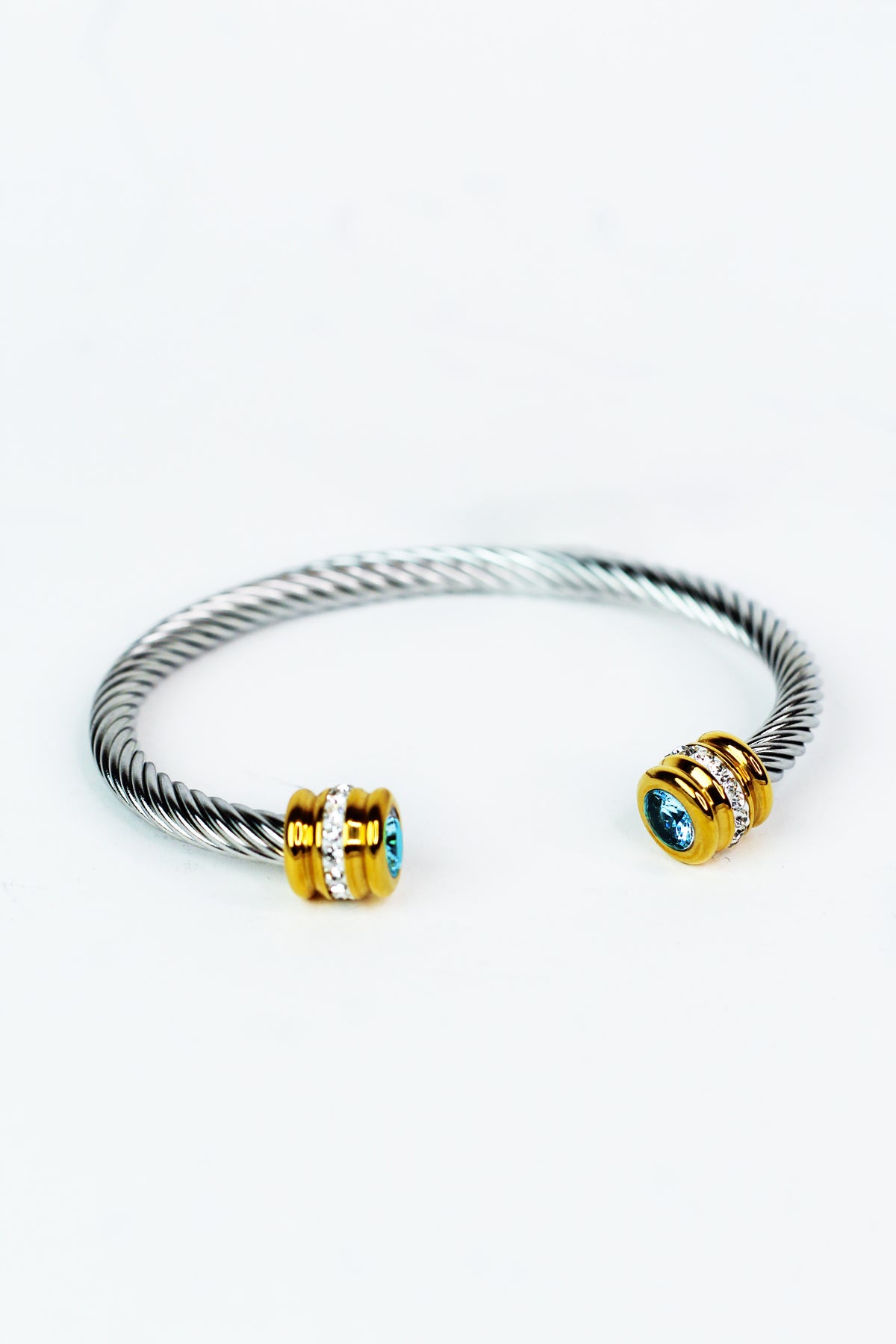 Twisted Rope Cuff w/ Gold Pave & Gemstone Ends
