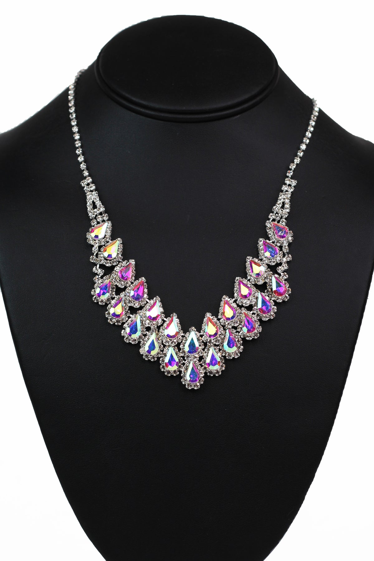 Two Row Teardrop Rhinestone Trim Necklace - Glitz & Ears Boutique