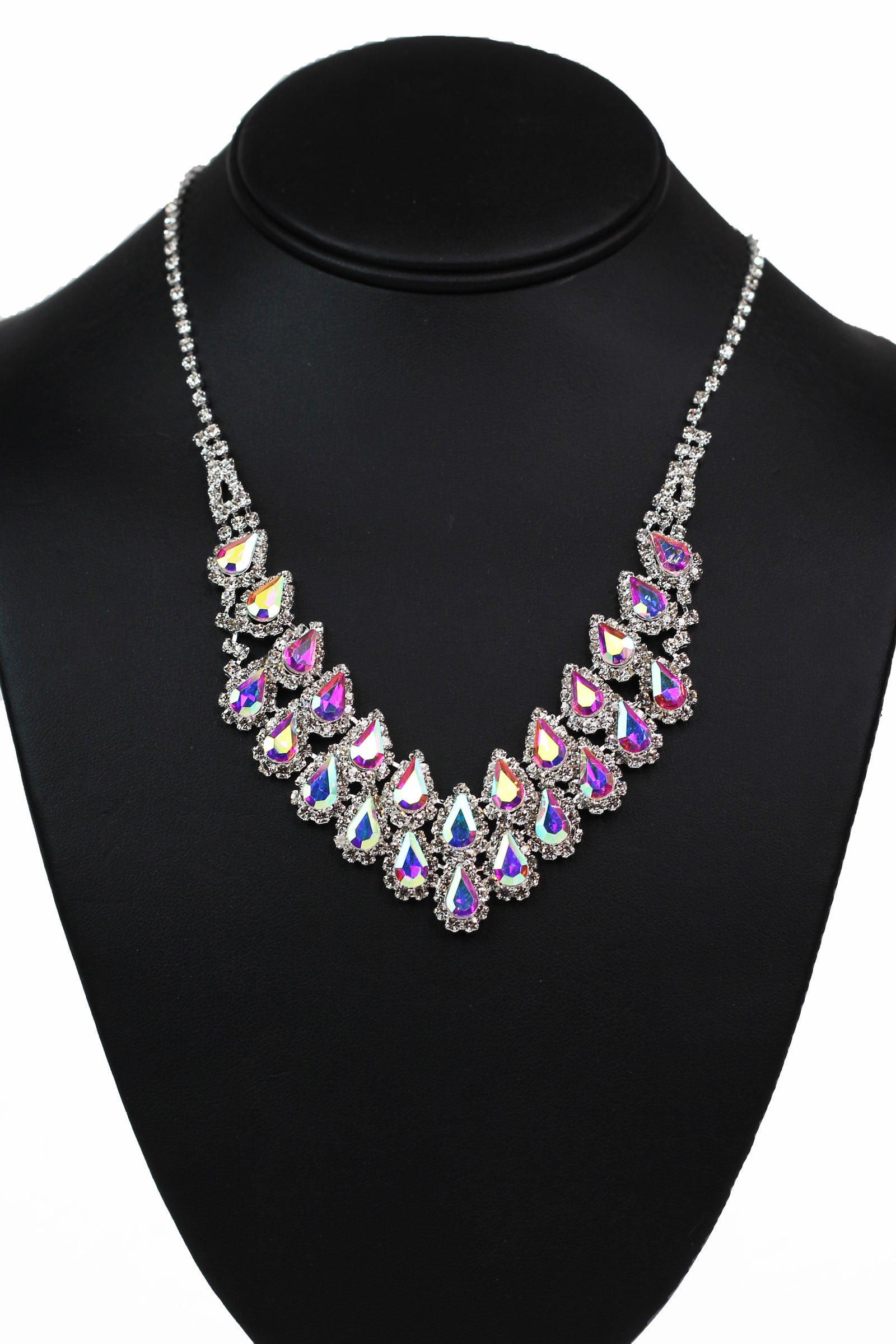 Two Row Teardrop Rhinestone Trim Necklace - Glitz & Ears Boutique