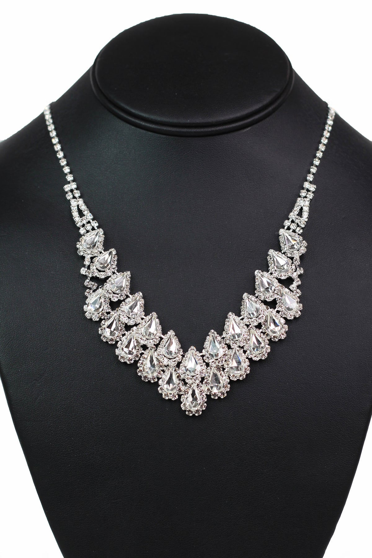 Two Row Teardrop Rhinestone Trim Necklace - Glitz & Ears Boutique