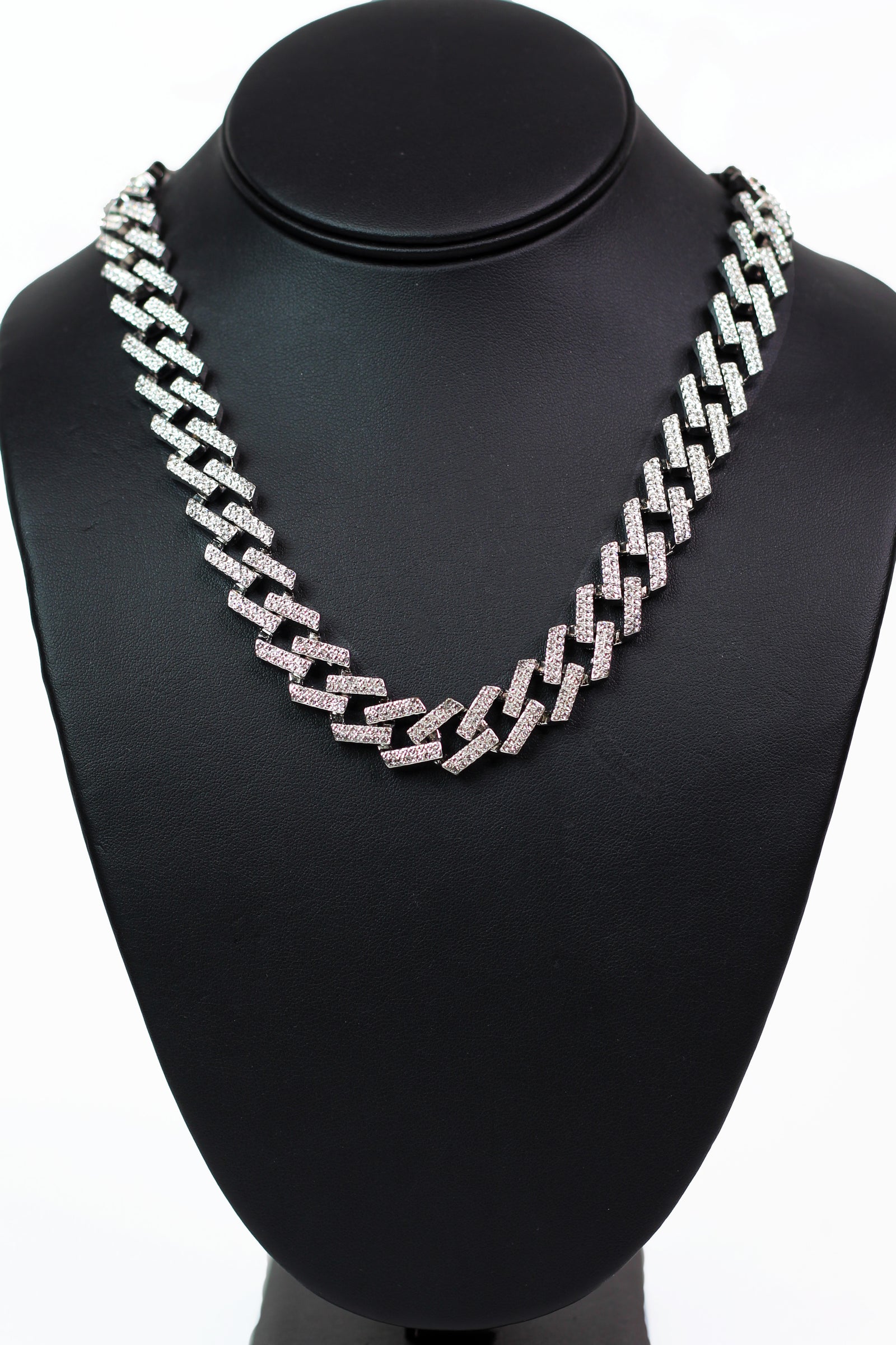 Two Row Short Rhinestone Bar Link Necklace