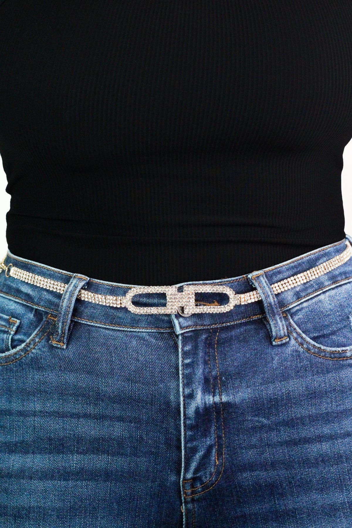 3 Row Rhinestone Belt w/ Center Link Accent