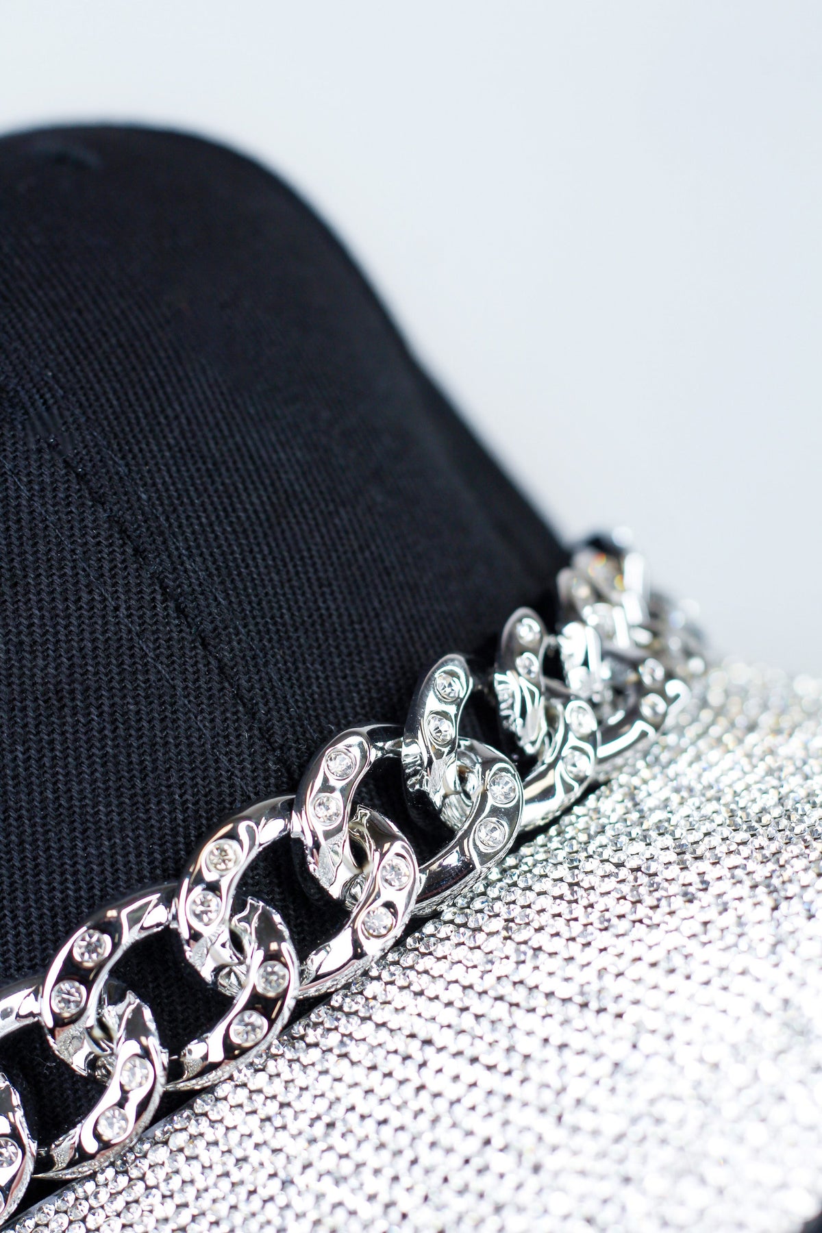 Baseball Cap w/ Rhinestone Visor and Large Chain Trim