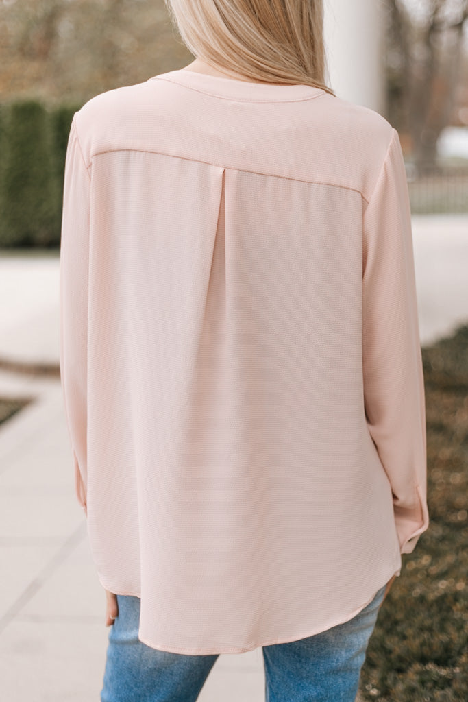 Zipper Detail Rolled Sleeve Henley Top (SALE)