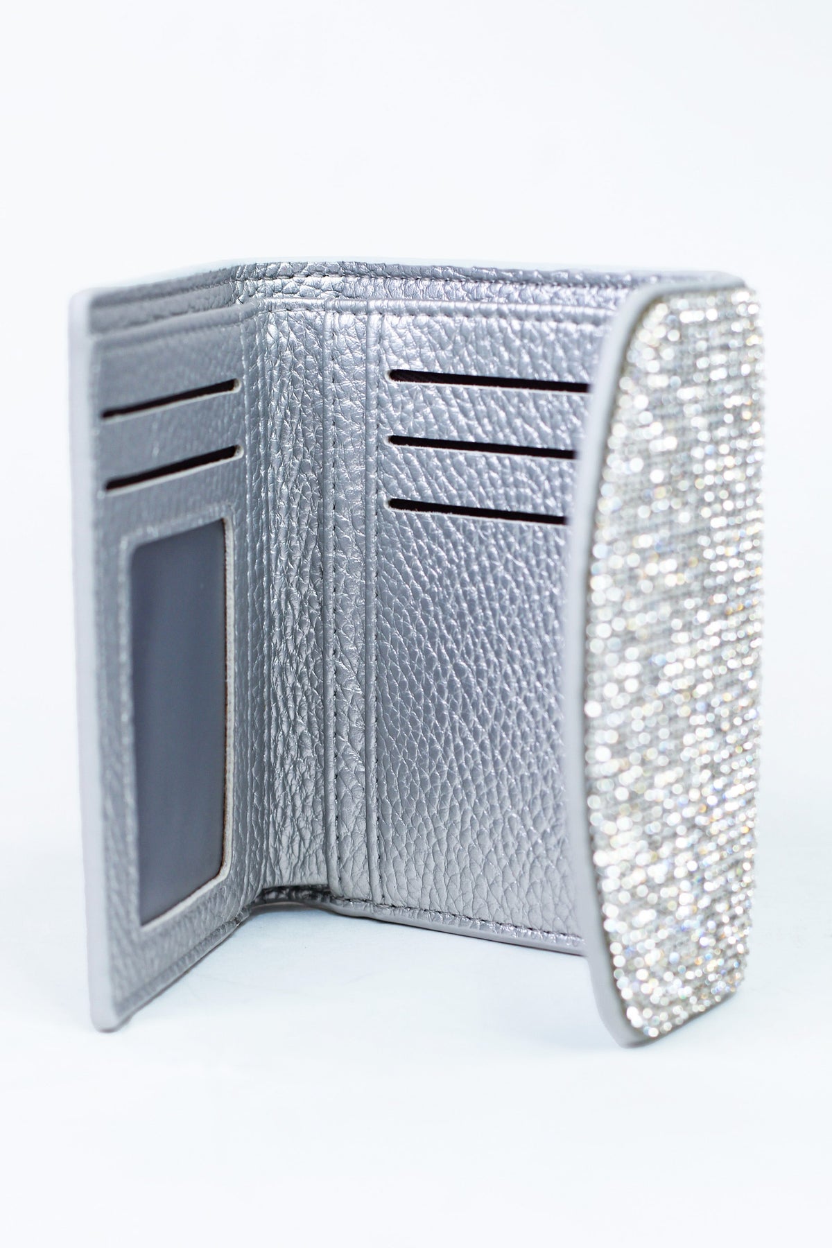 Cardholder Wallet w/ Rounded Rhinestone Flap