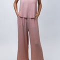 Crinkle Knit V-Neck Sleeveless Jumpsuit w/ Shoulder Ties