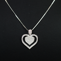 Pave Rhinestone Heart Within An Open Pave Heart Necklace
