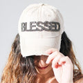 Distressed Rhinestone Blessed Baseball Hat