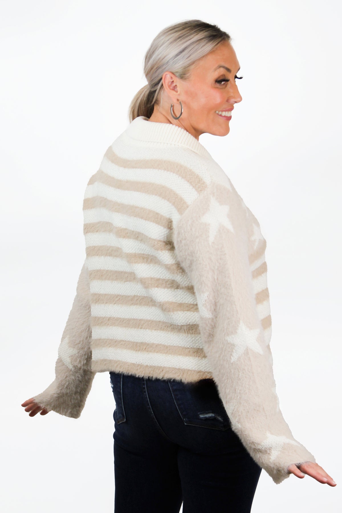 Textured Collared American Flag Full Zip Sweater Jacket