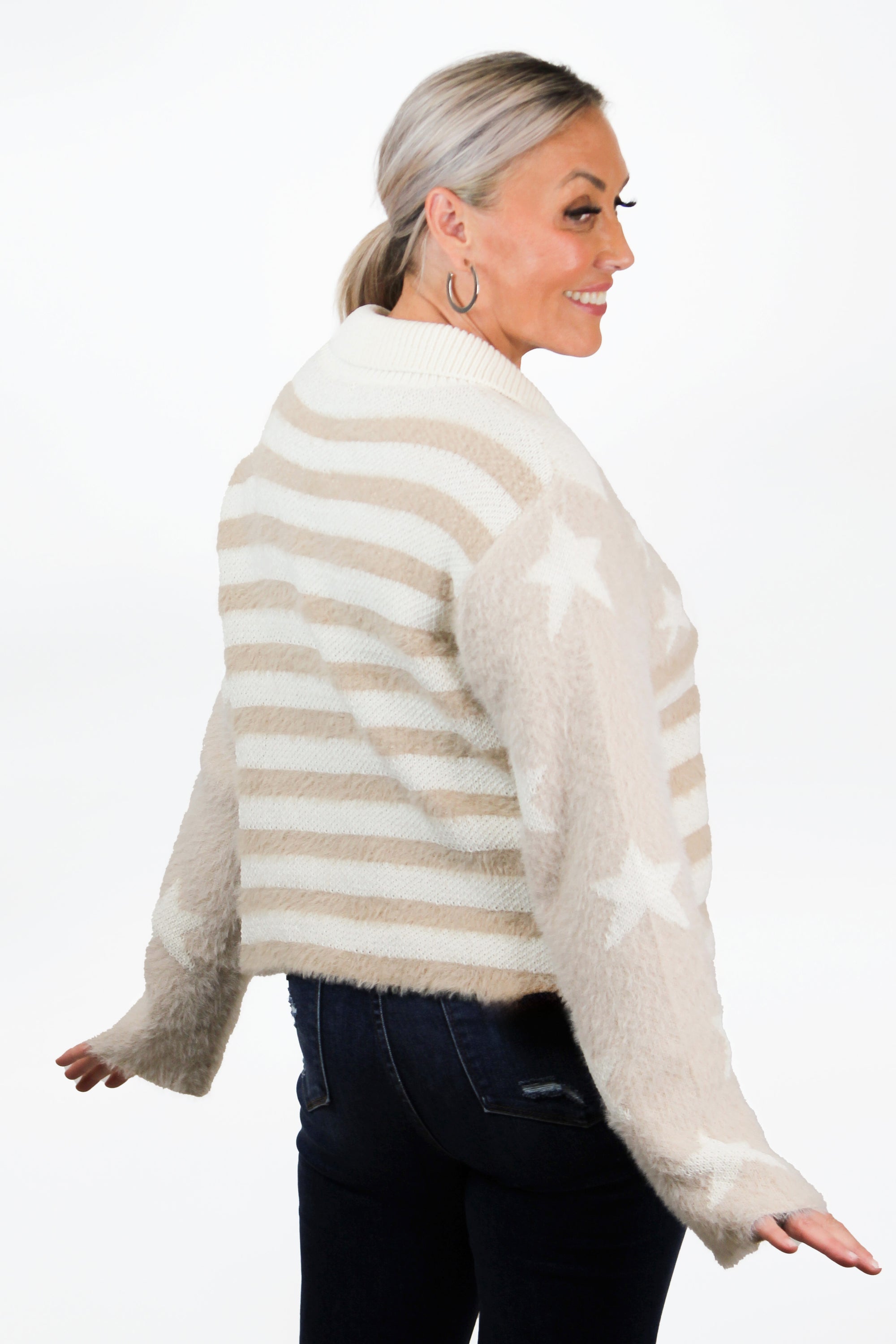 Textured Collared American Flag Full Zip Sweater Jacket