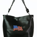 Chain Strap Handbag w/ Rhinestone USA Flag Emblem