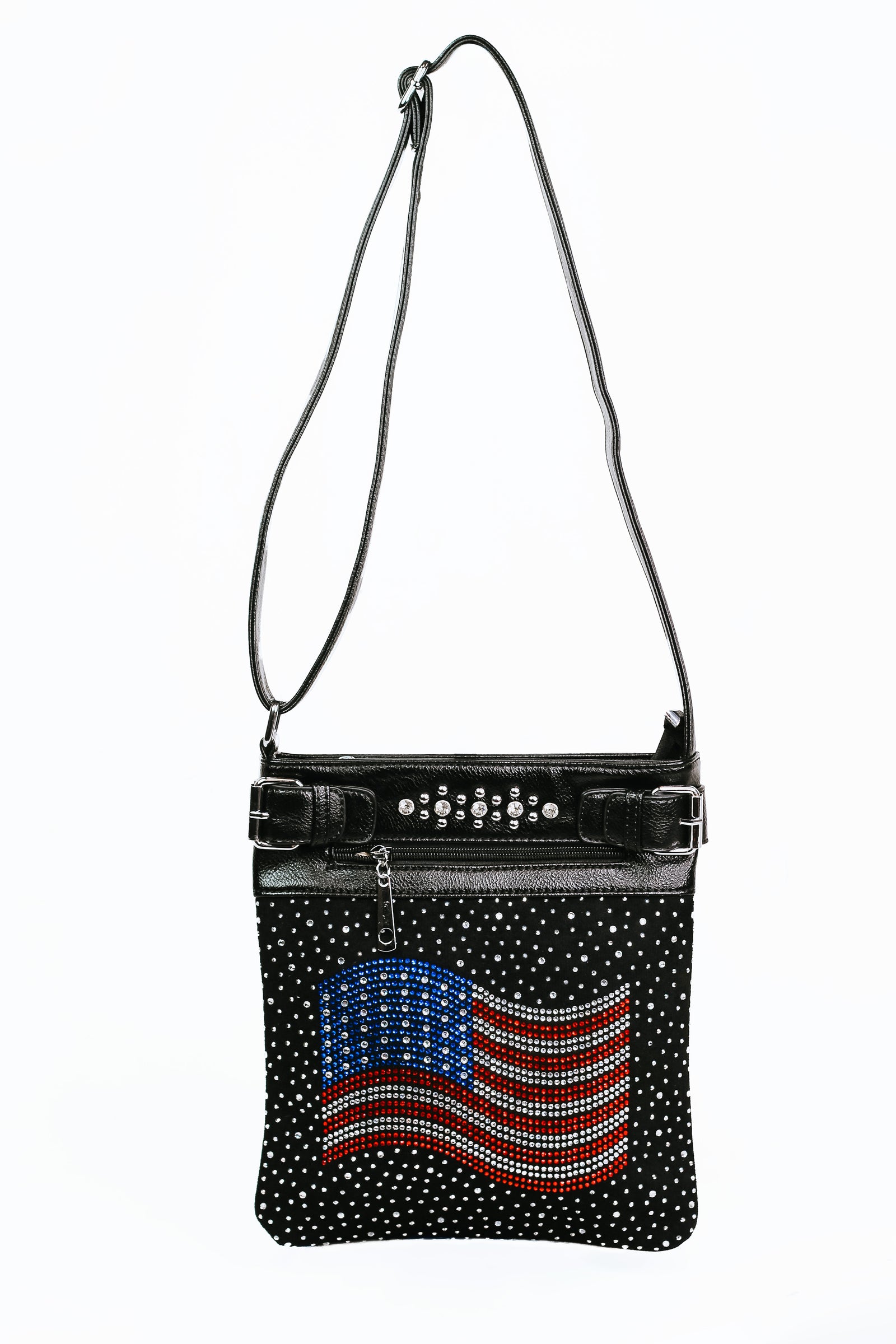 Rhinestone USA FLAG Embellished Messenger Bag