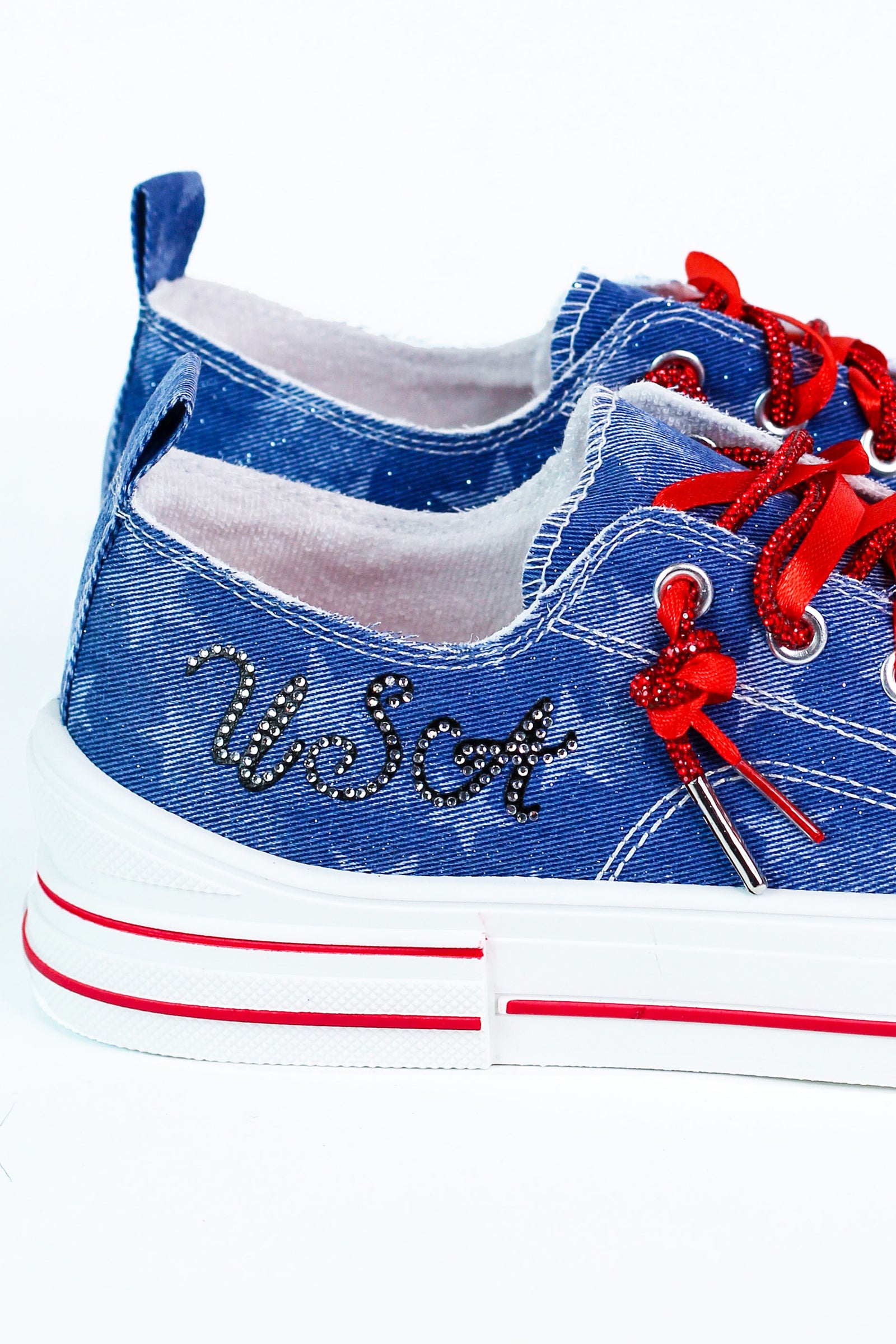 USA Stars Denim Sneakers w/ Rhinestone & Ribbon Laces