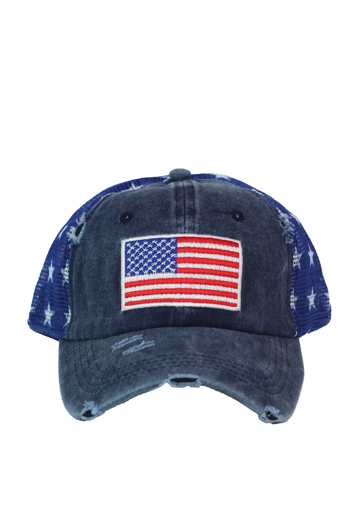 American Flag Denim &amp; Mesh Baseball Cap