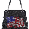 Wavy USA Flag & Scattered Rhinestones Double Strap Handbag