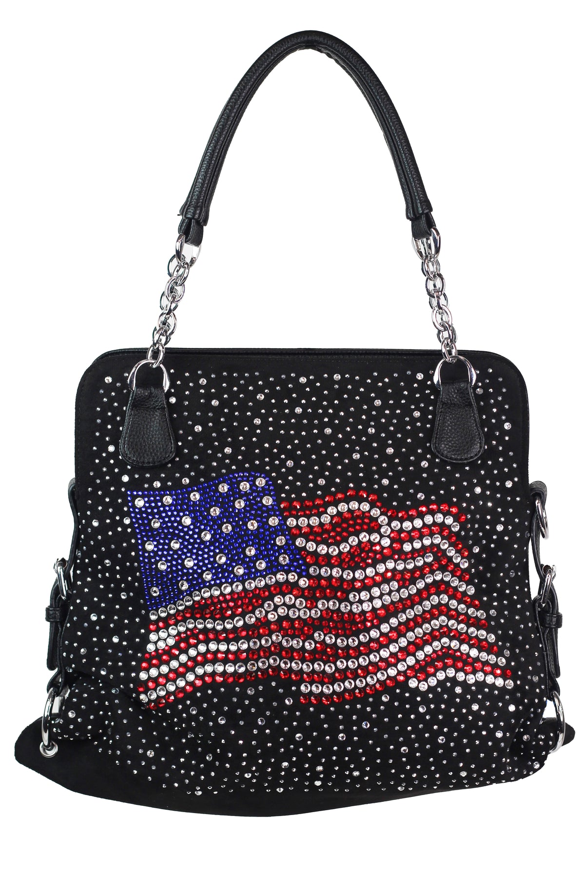 Wavy USA Flag &amp; Scattered Rhinestones Double Strap Handbag