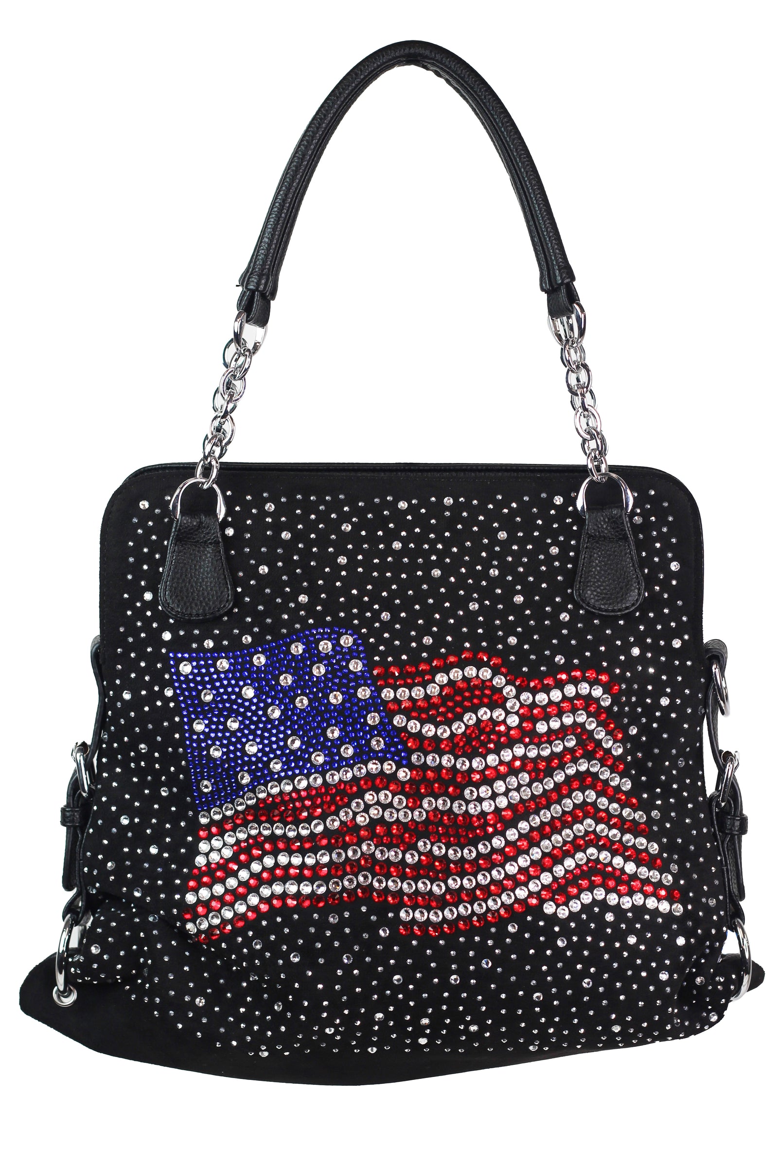 Wavy USA Flag & Scattered Rhinestones Double Strap Handbag