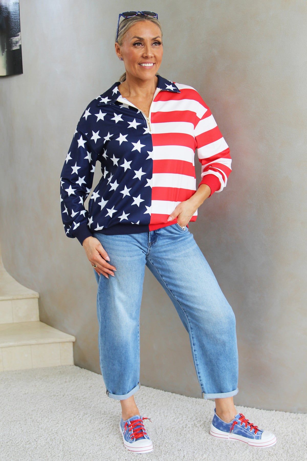 USA Flag Quarter Zip Oversized French Terry Sweatshirt