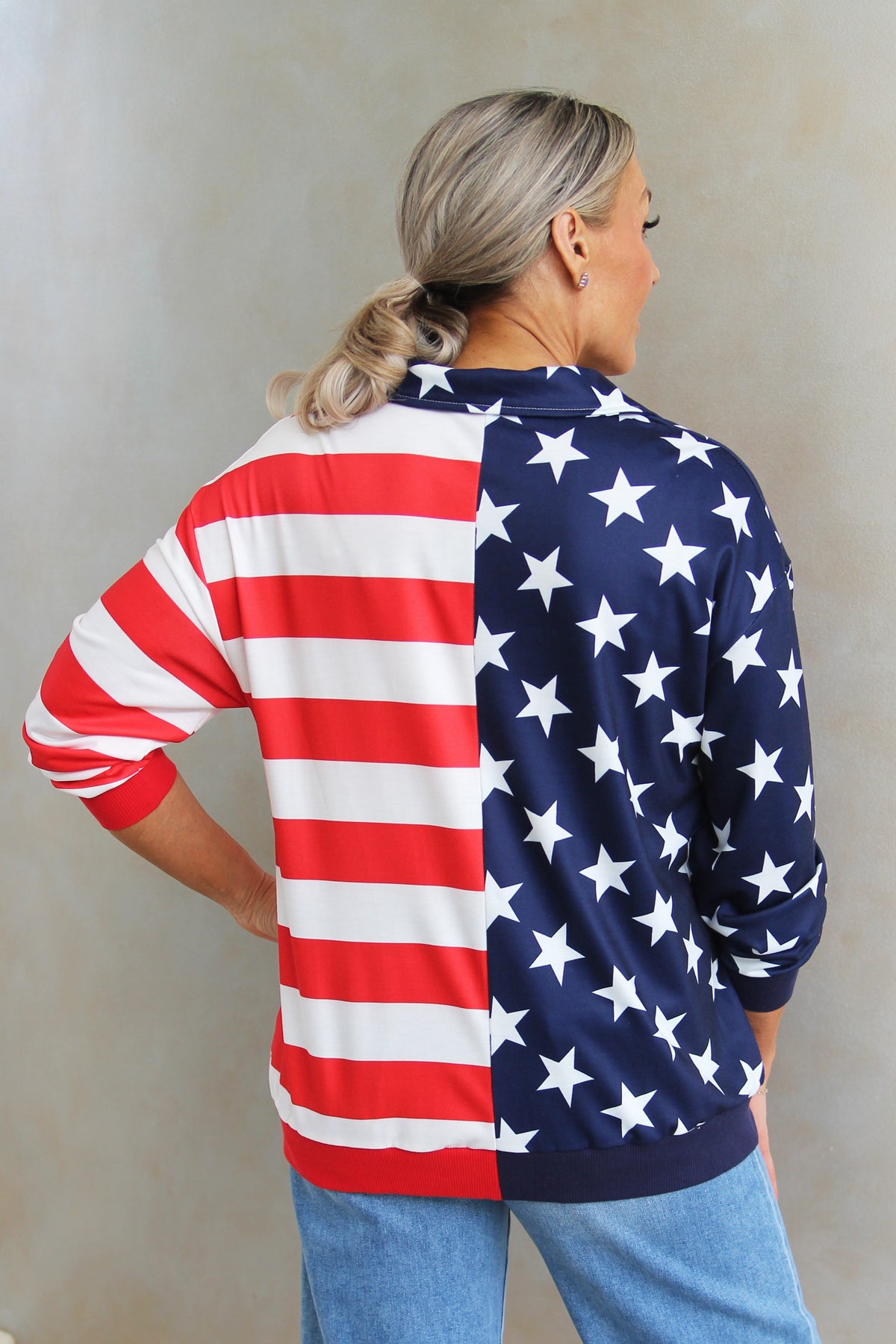 USA Flag Quarter Zip Oversized French Terry Sweatshirt