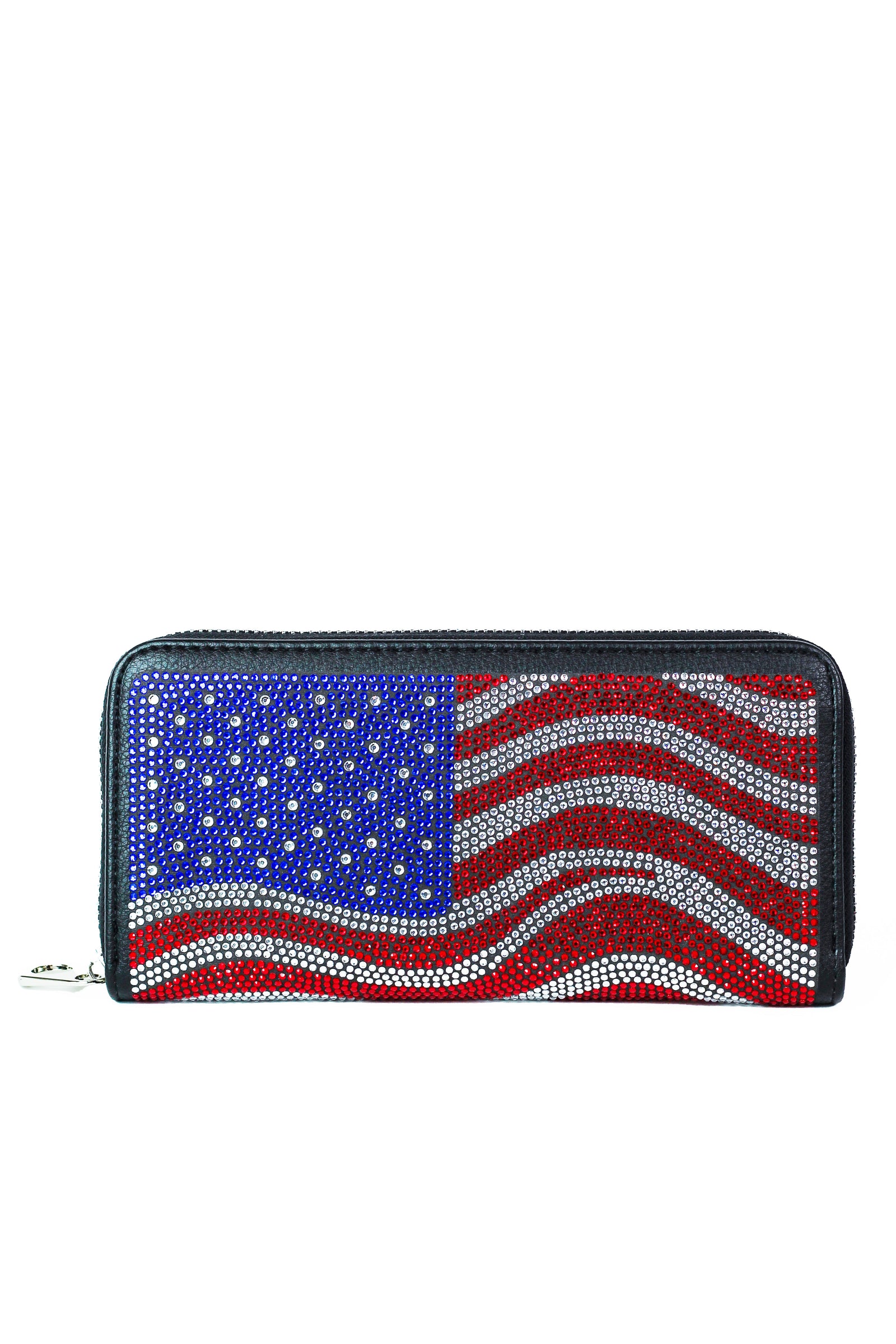 Wavy USA Flag Rhinestone Front Wallet