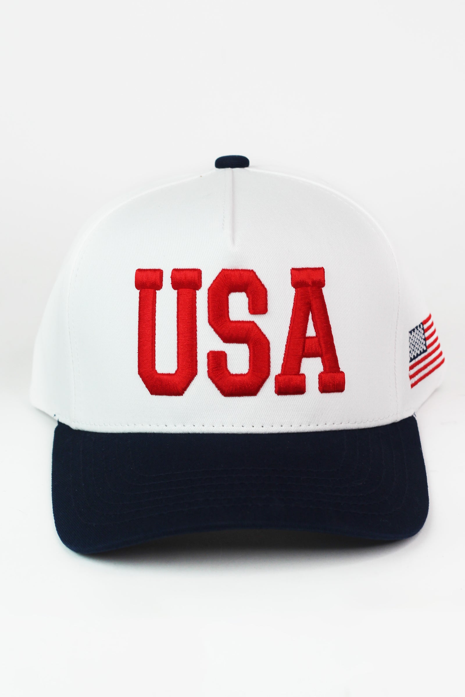 Large USA Lettering Flag accent on sides Baseball Hat