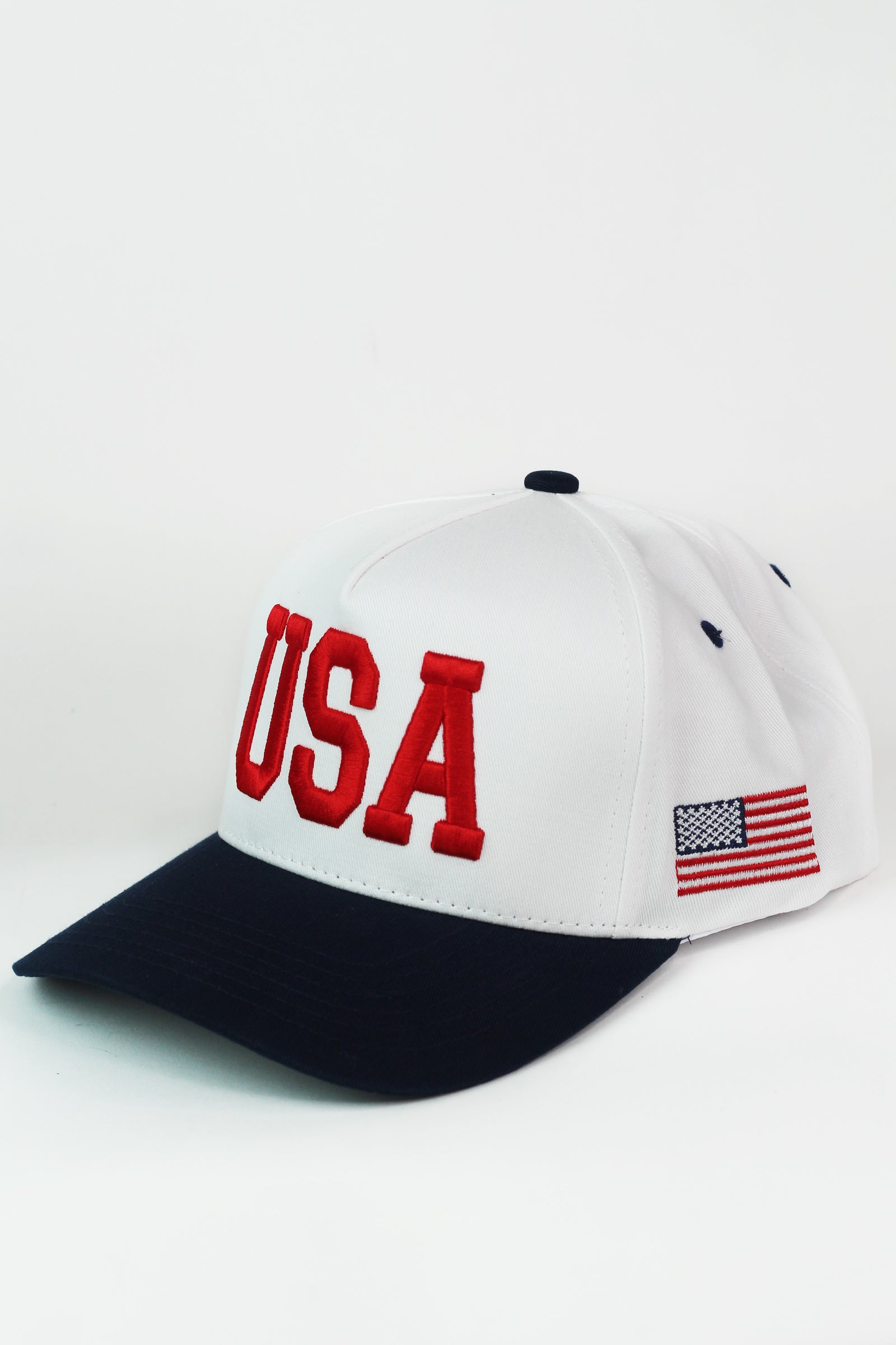 Large USA Lettering Flag accent on sides Baseball Hat