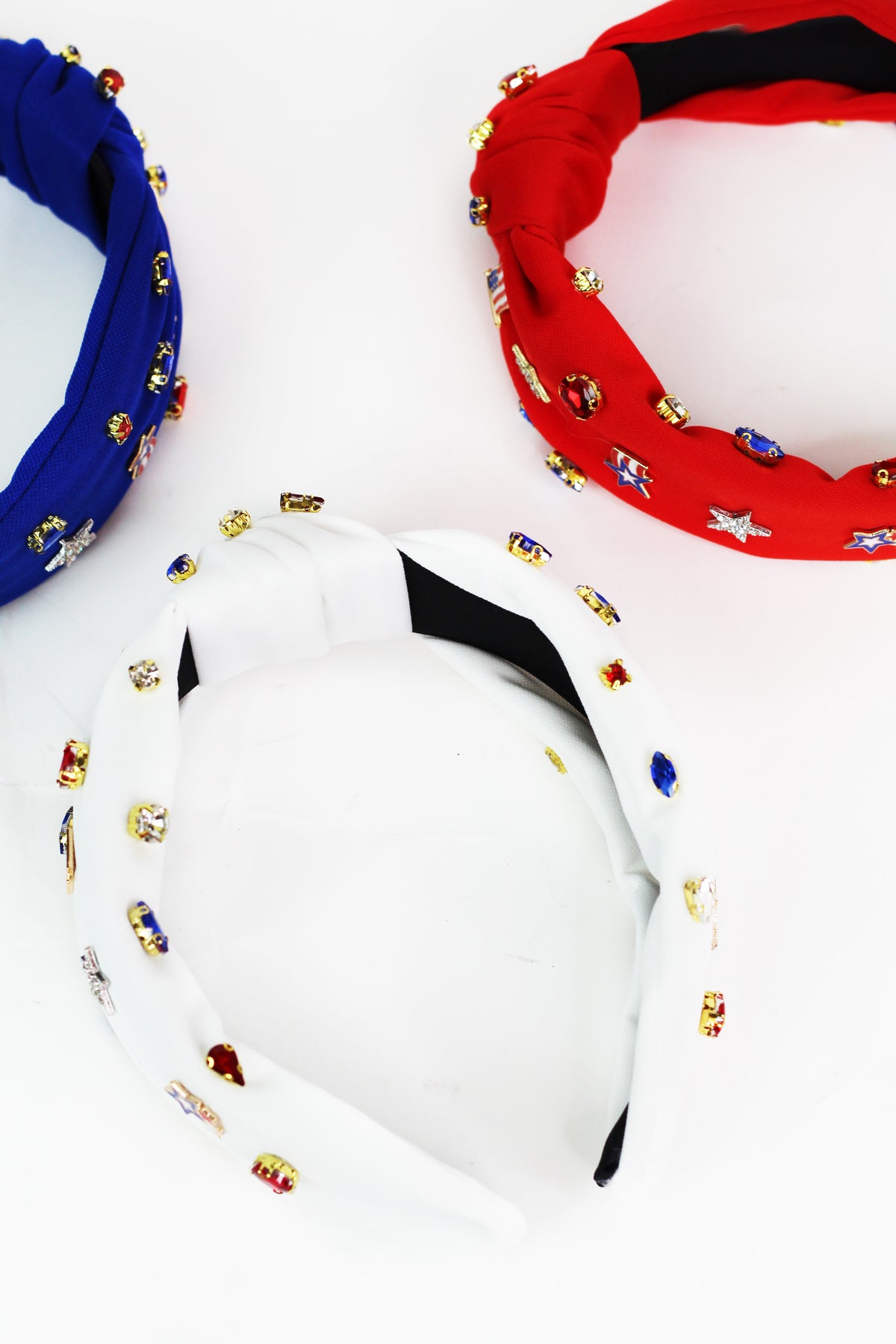 Knotted Headband w/ US Flag Stars & Rhinestone Accents