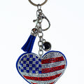 Rhinestone USA Flag Puffy Heart Keychain