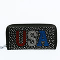 Rhinestone "USA" Zippered Wallet