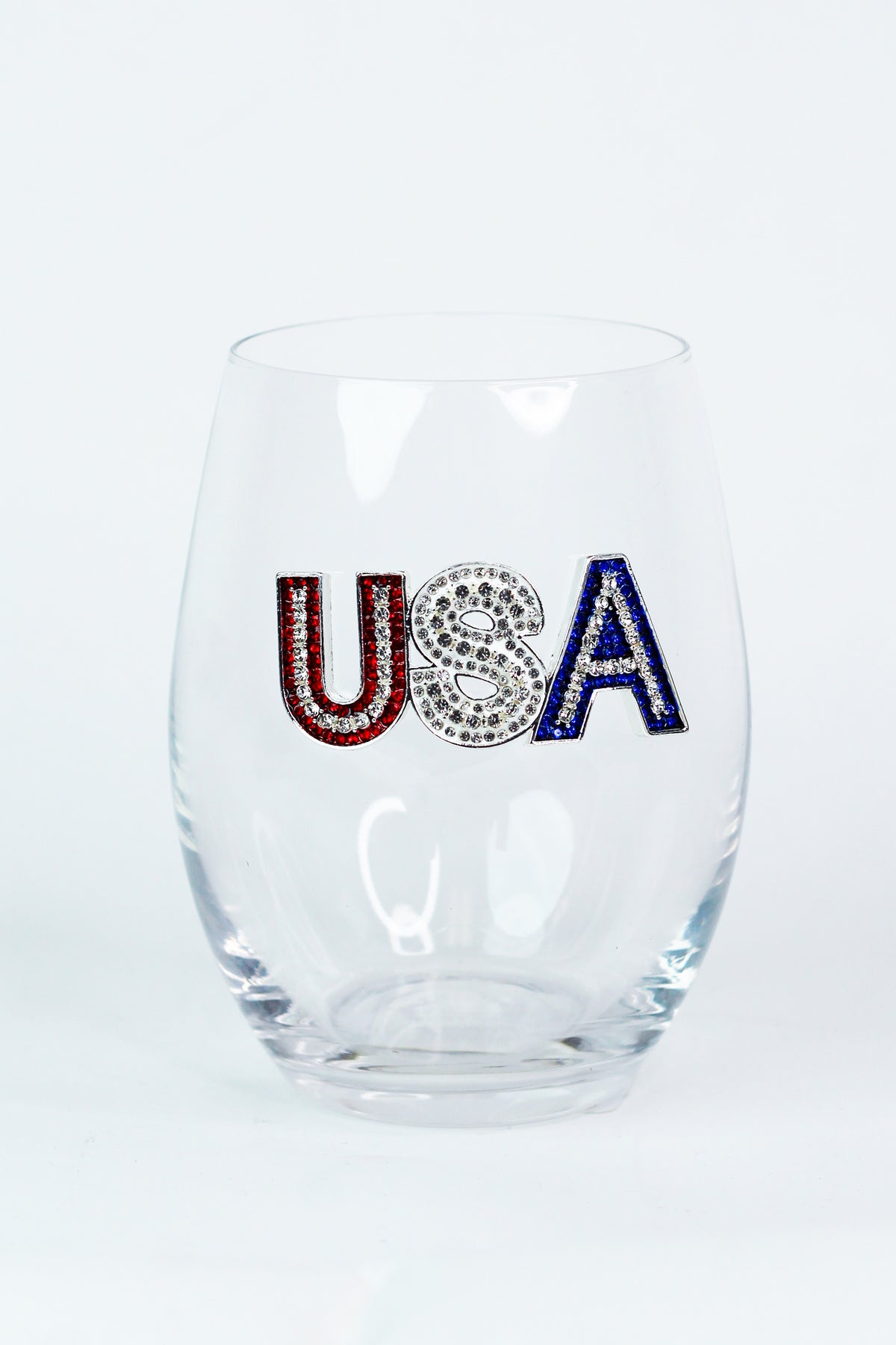 USA Rhinestone Stemless Wine Glass