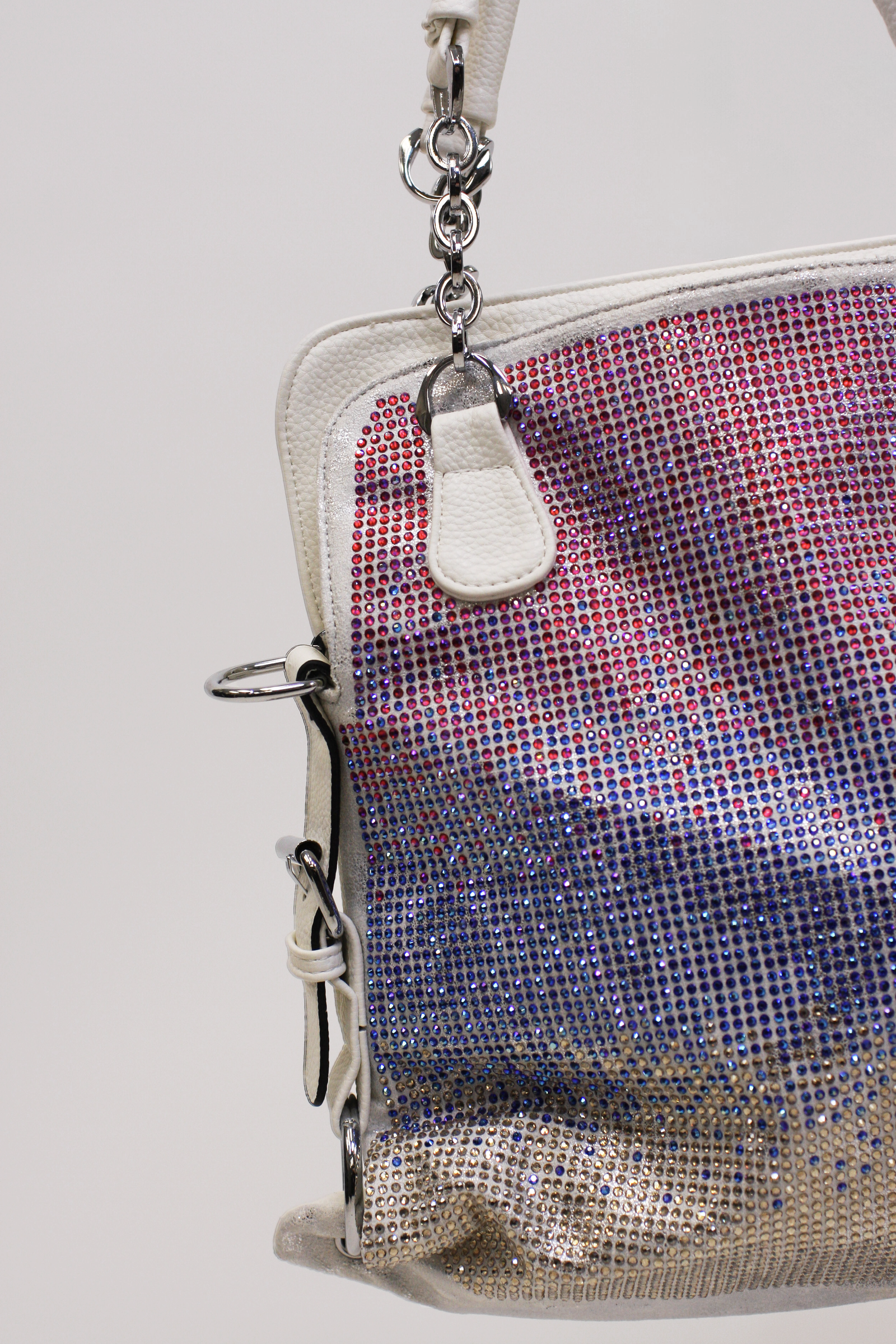 Ombre Rhinestone Front Purse w/ Side Buckles & Chain Handles