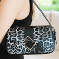 Leopard Print Vinyl Purse w/ Shoulder Strap & Square Magnetic Flap Closure