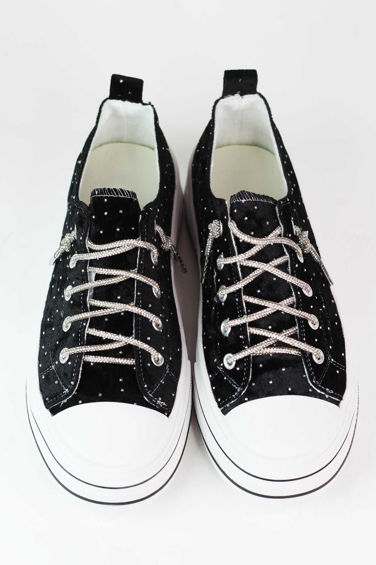 Rhinestone Studded Velvet Tennis Shoe
