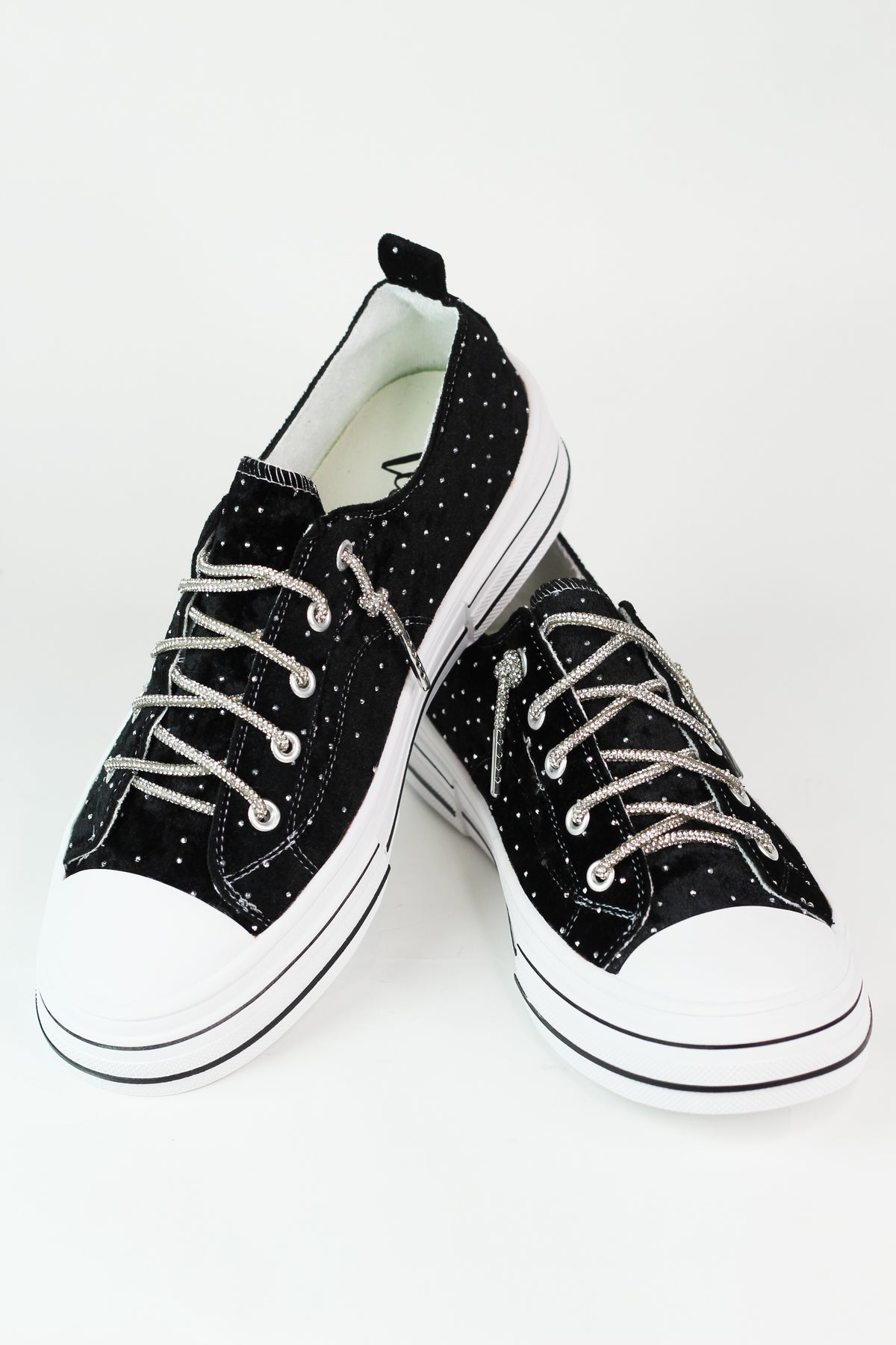 Rhinestone Studded Velvet Tennis Shoe