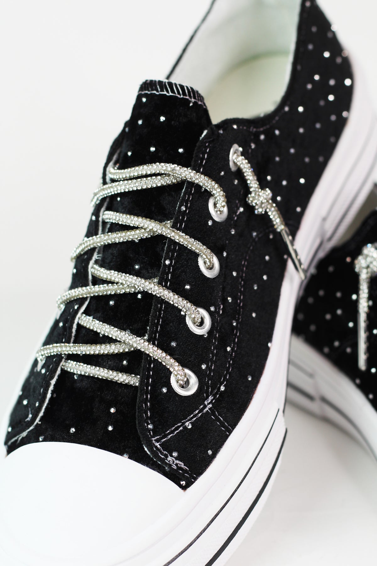 Rhinestone Studded Velvet Tennis Shoe