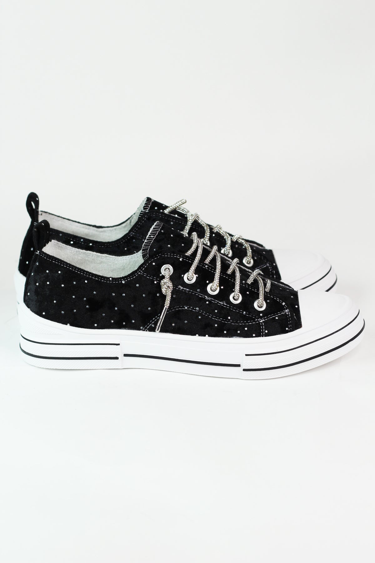 Rhinestone Studded Velvet Tennis Shoe