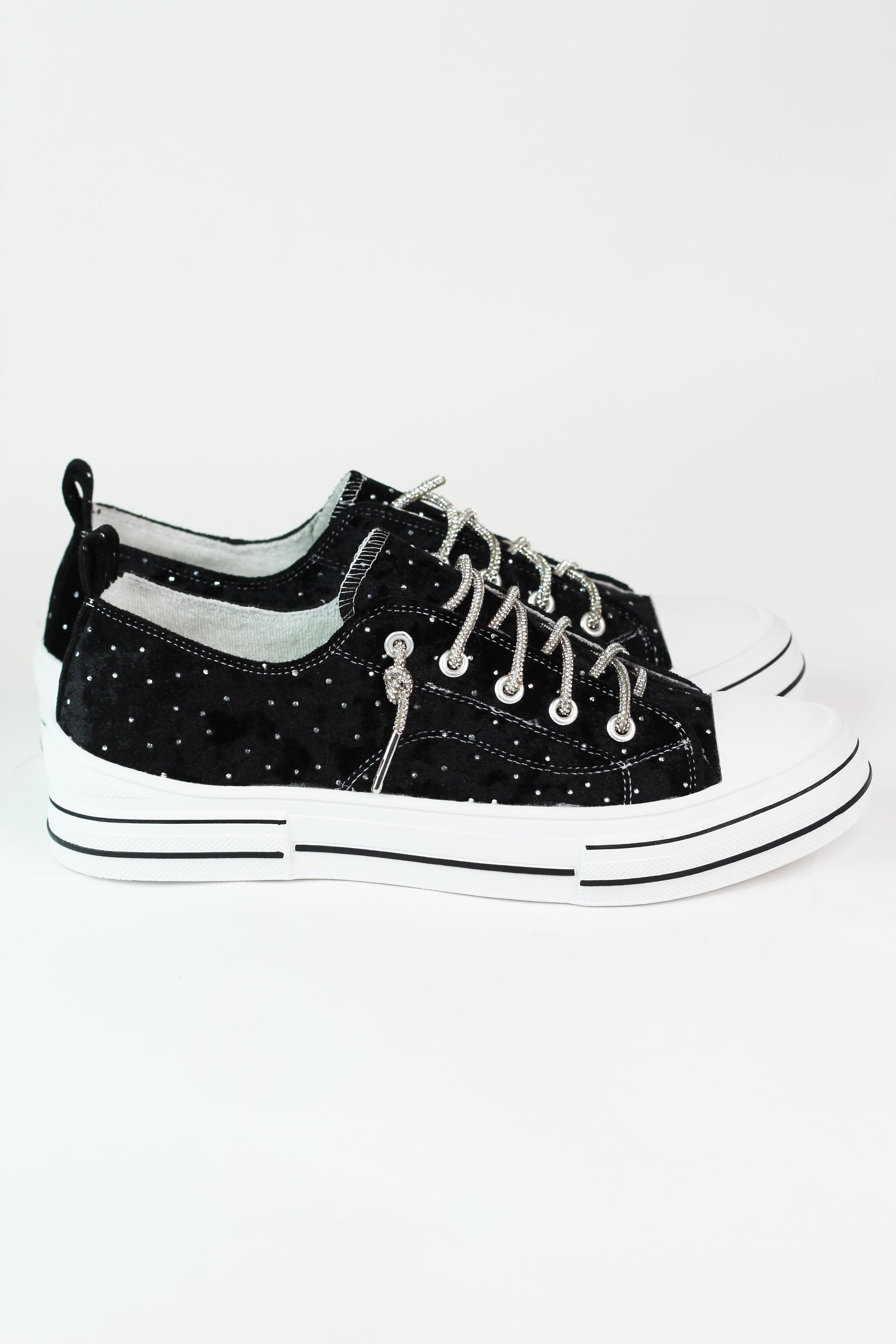 Rhinestone Studded Velvet Tennis Shoe