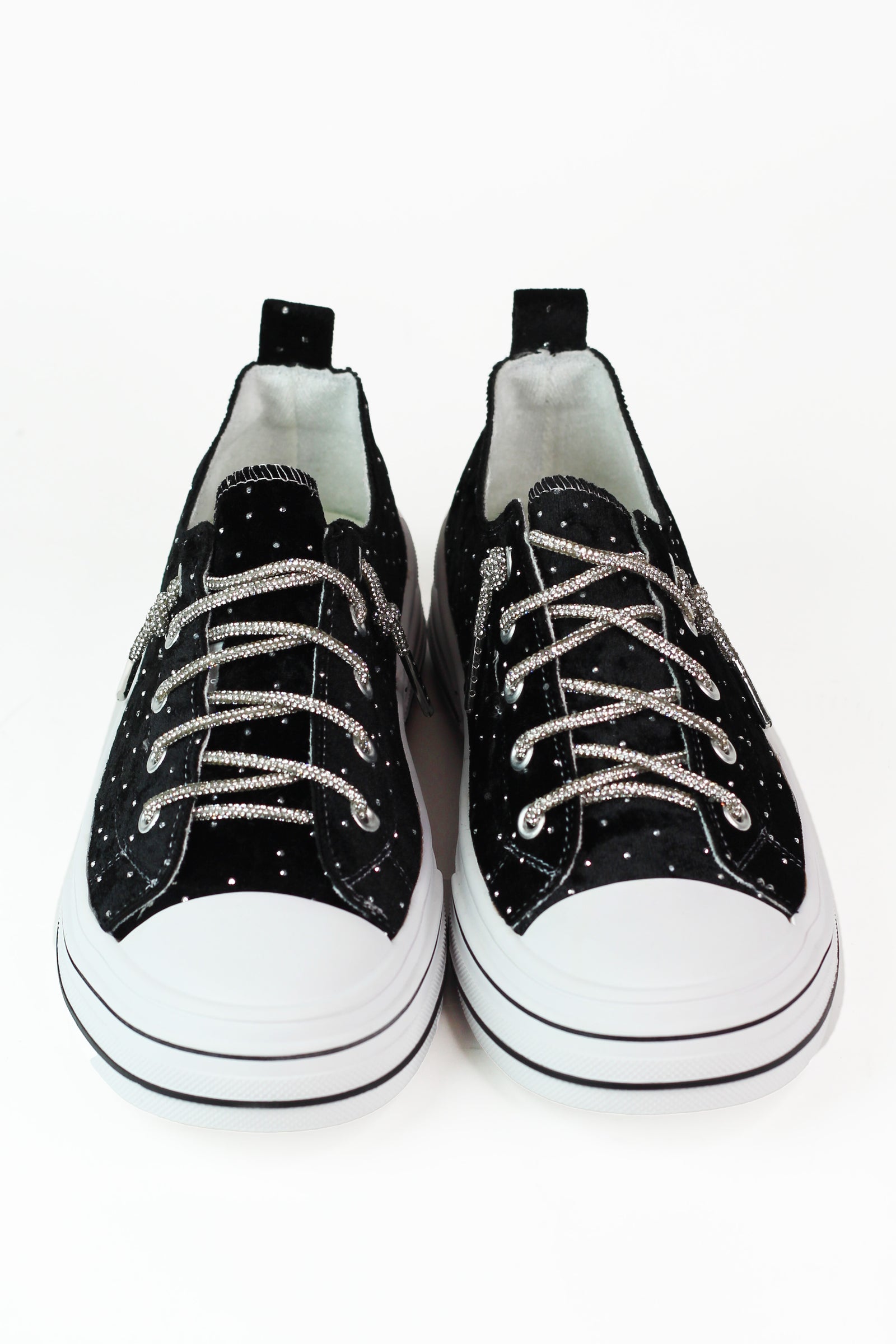 Rhinestone Studded Velvet Tennis Shoe
