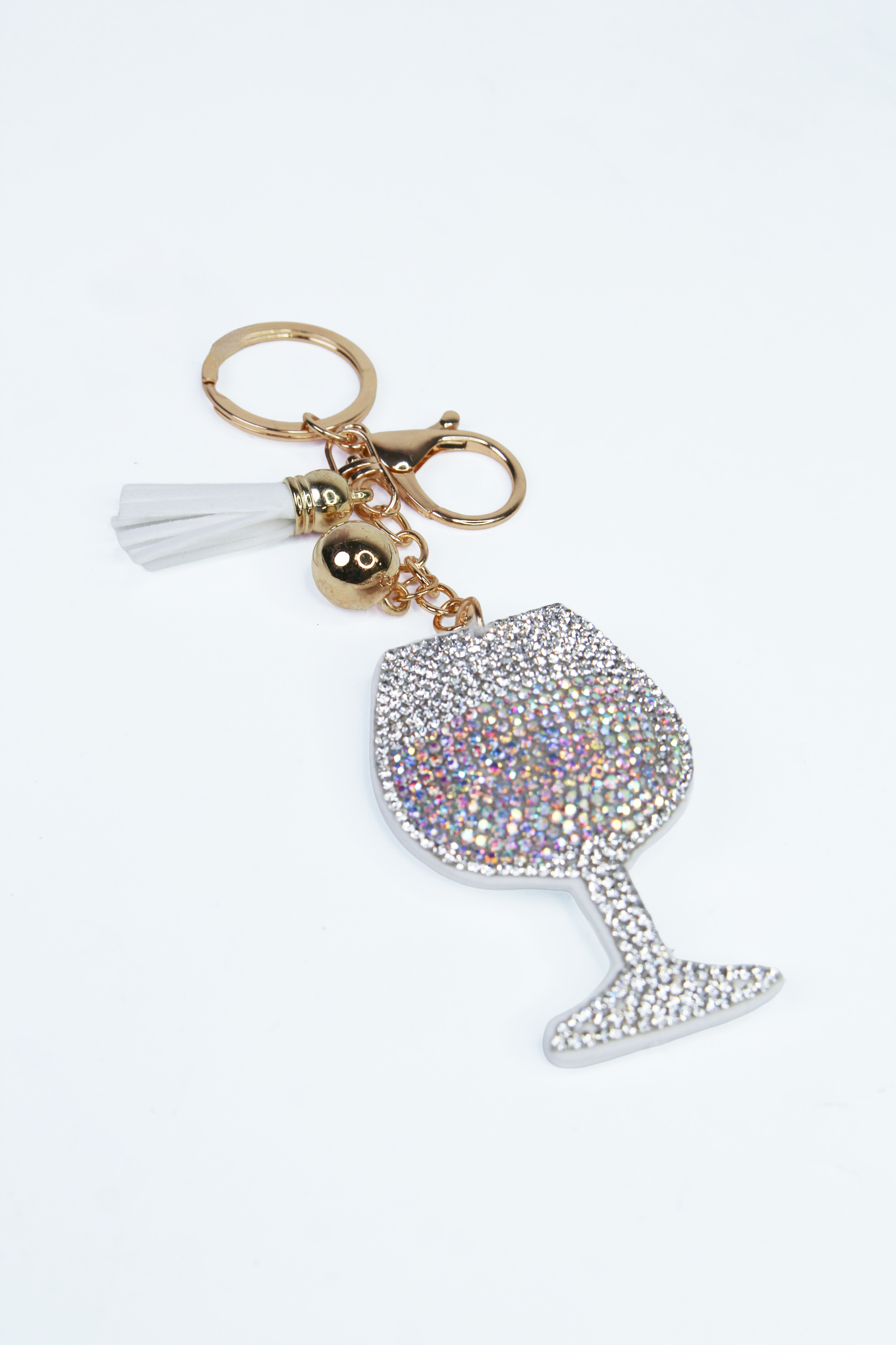 Rhinestone Puff Wine Glass Keychain
